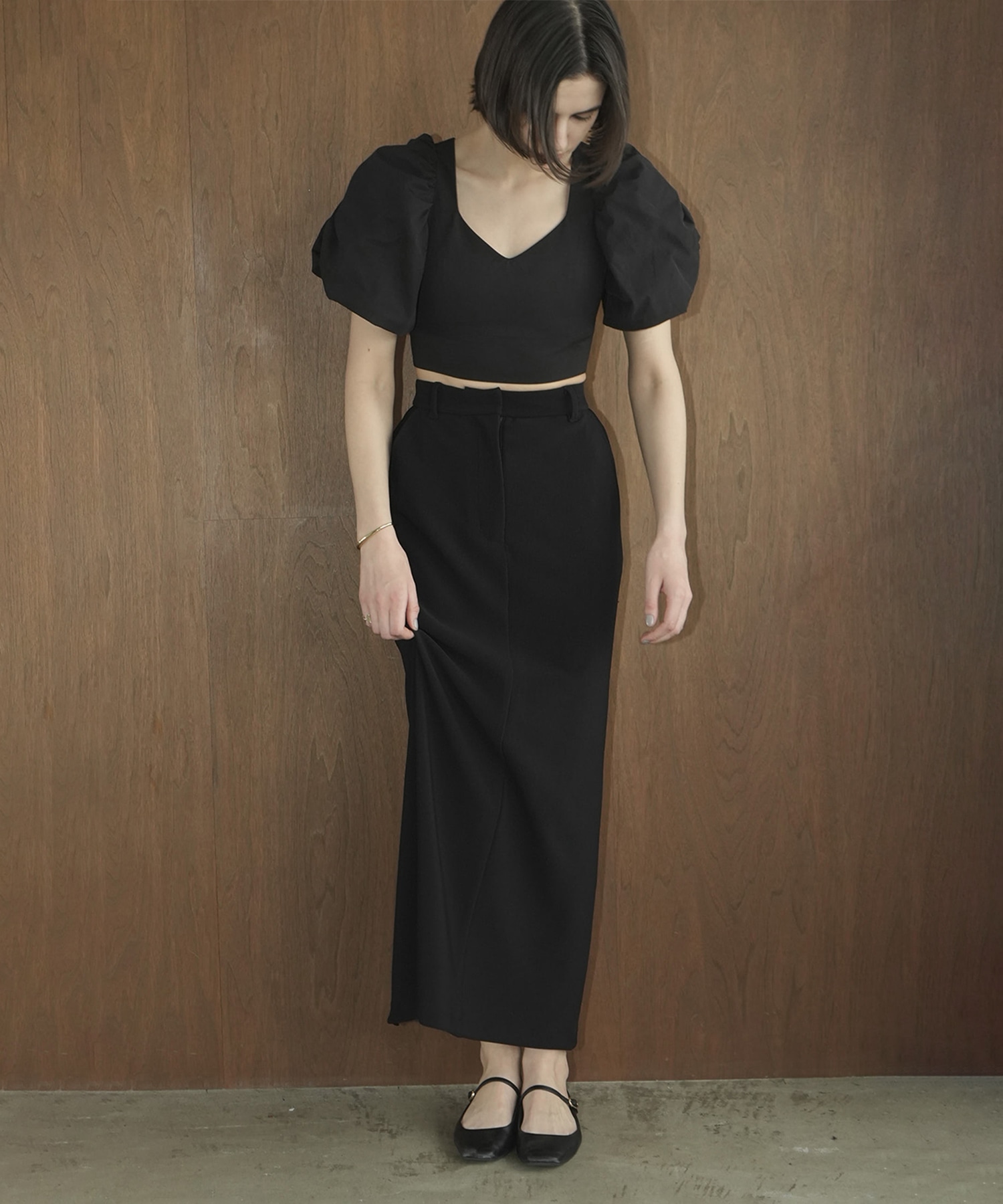 RIB STRIPE STRAIGHT SKIRT CLANE