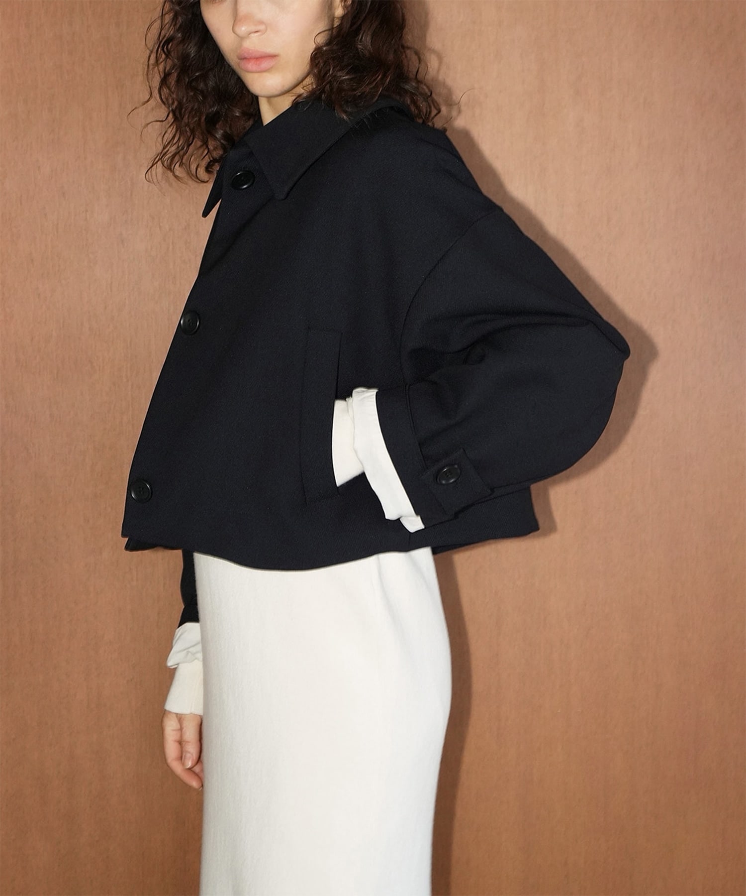 BULKY SLEEVE CROPPED JACKET(1 NAVY): CLANE: WOMENS｜ STUDIOUS 