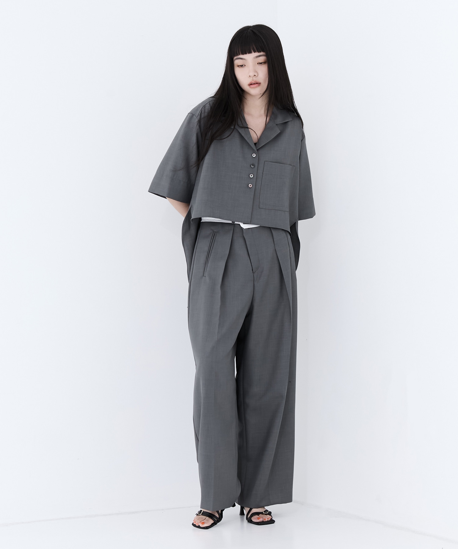 トップス STUDIOUS Open Collar Shirt Gray Open Collar Shirt(FREE GREY): STUDIOUS: WOMENS｜ STUDIOUS