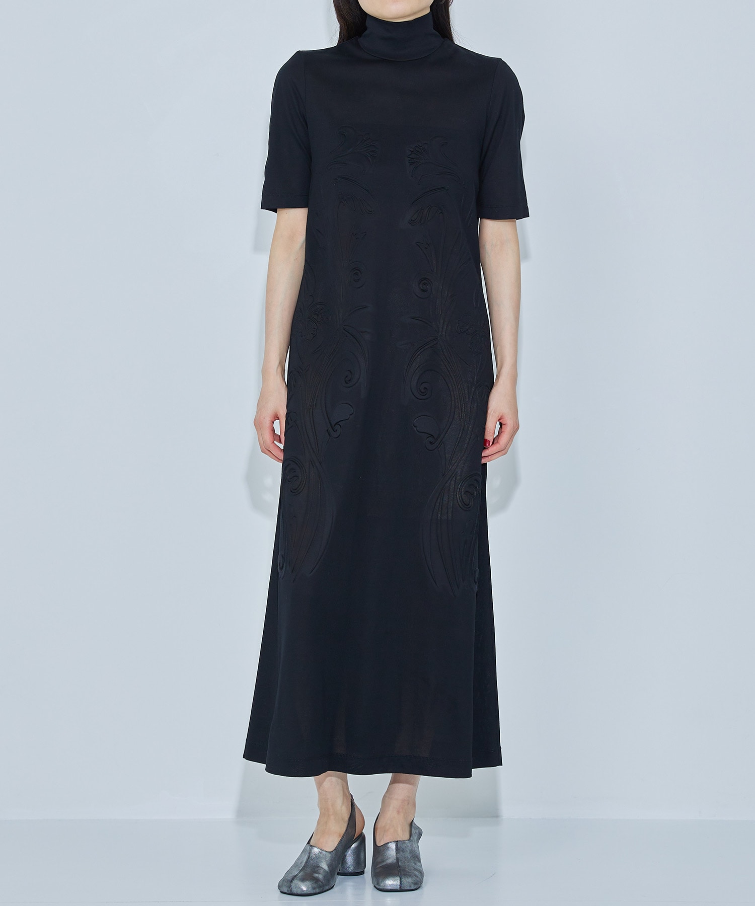 Floral Embossed Cotton Jersey A-Line Dress Mame Kurogouchi