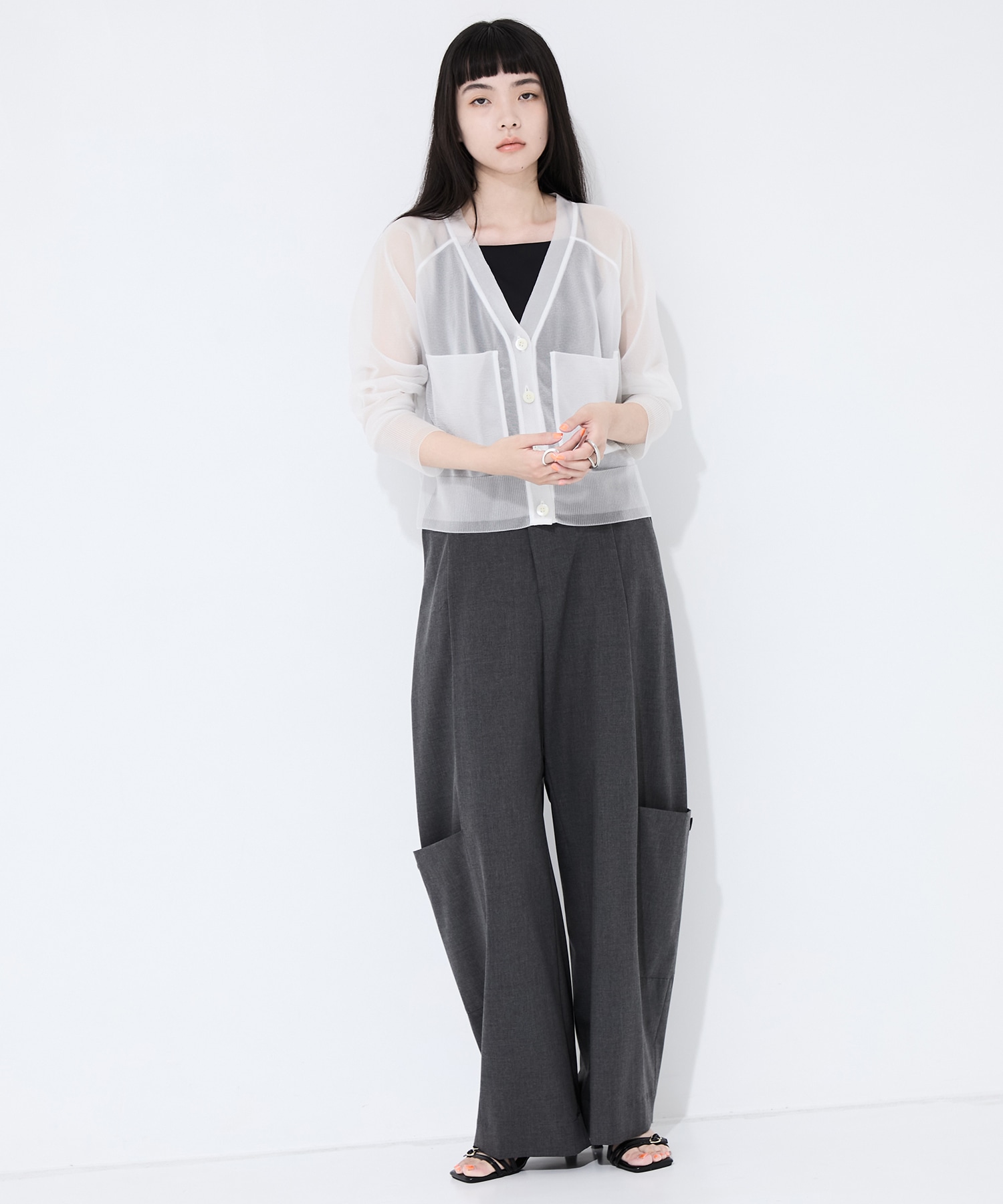 V-Neck Sheer Knit Cardigan STUDIOUS