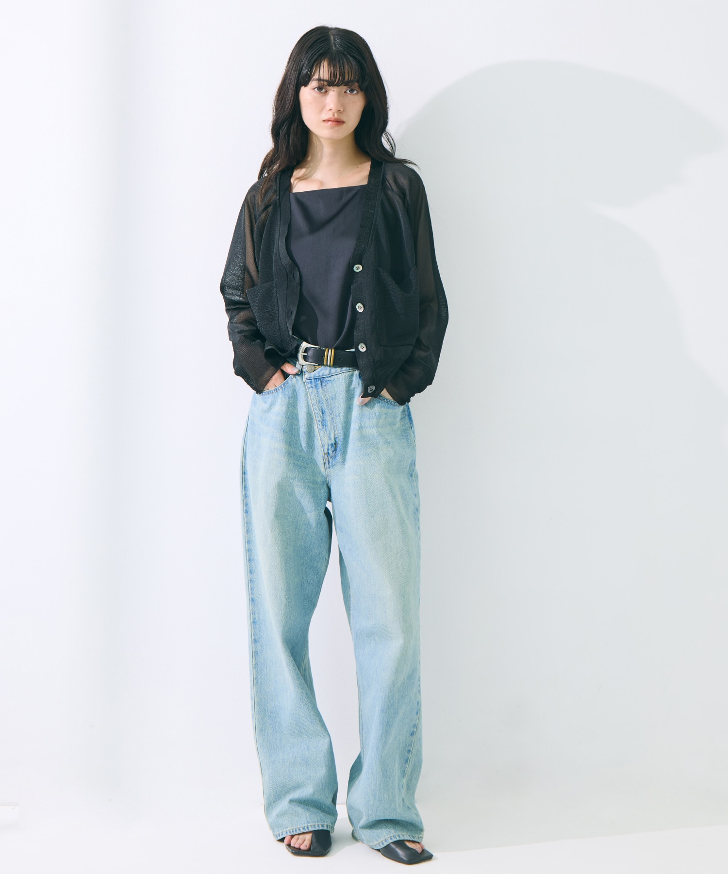 V-Neck Sheer Knit Cardigan STUDIOUS