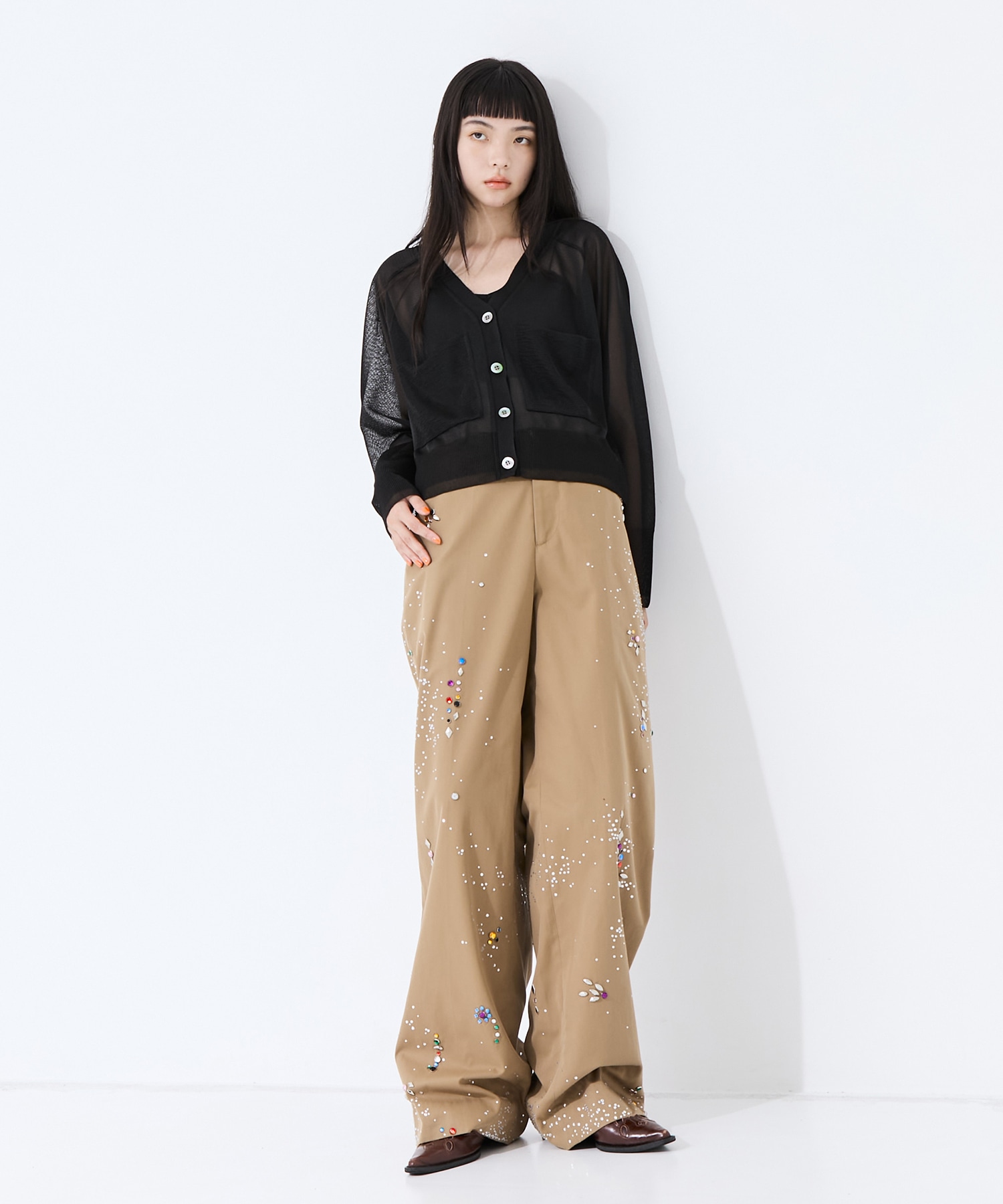 V-Neck Sheer Knit Cardigan STUDIOUS