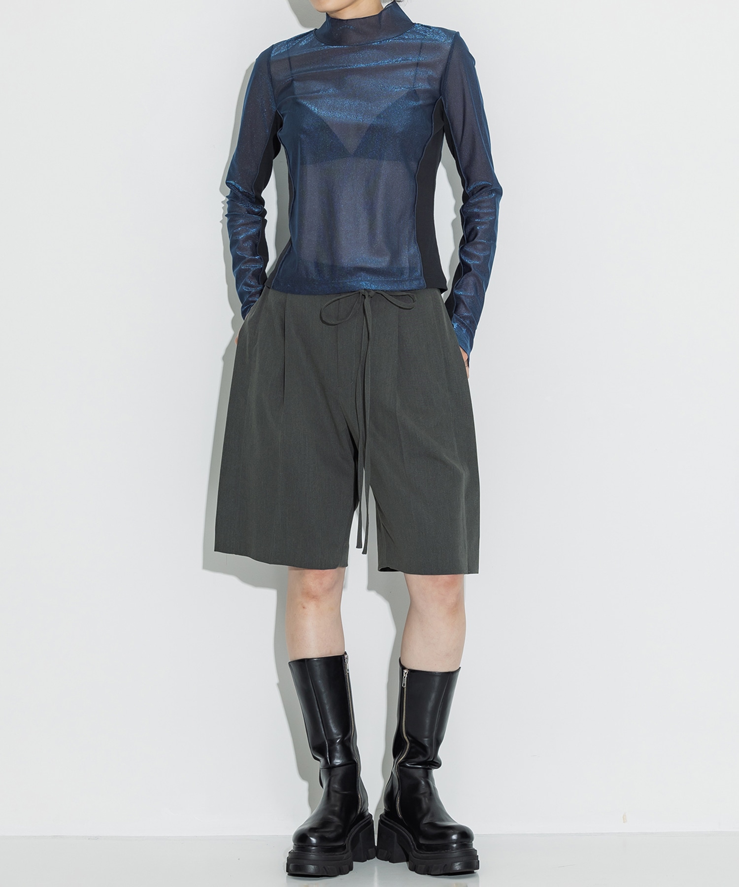 Rib Paneled Sheer Top STUDIOUS