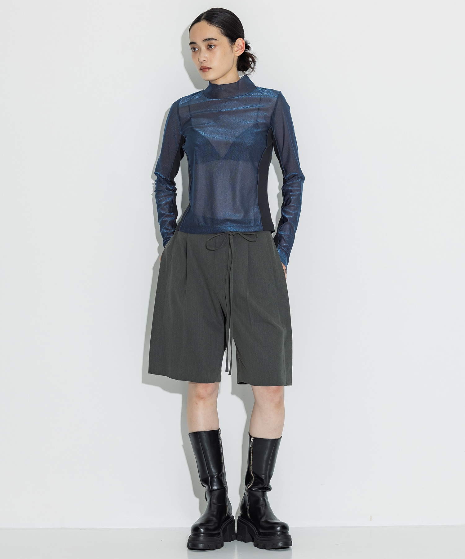 Rib Paneled Sheer Top STUDIOUS