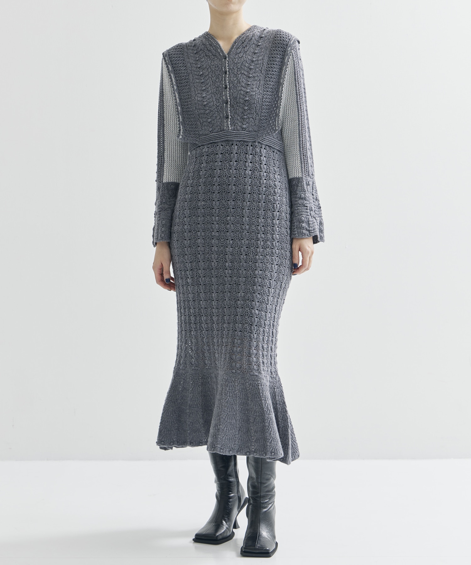 Openwork Pattern Knitted Dress Mame Kurogouchi