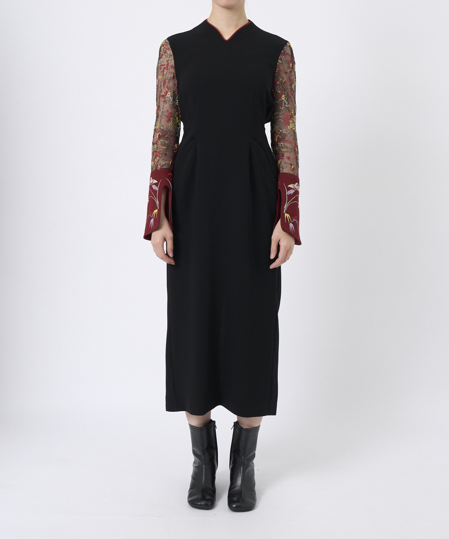 Acetate Polyester Floral Lace-Sleeve Dress Mame Kurogouchi