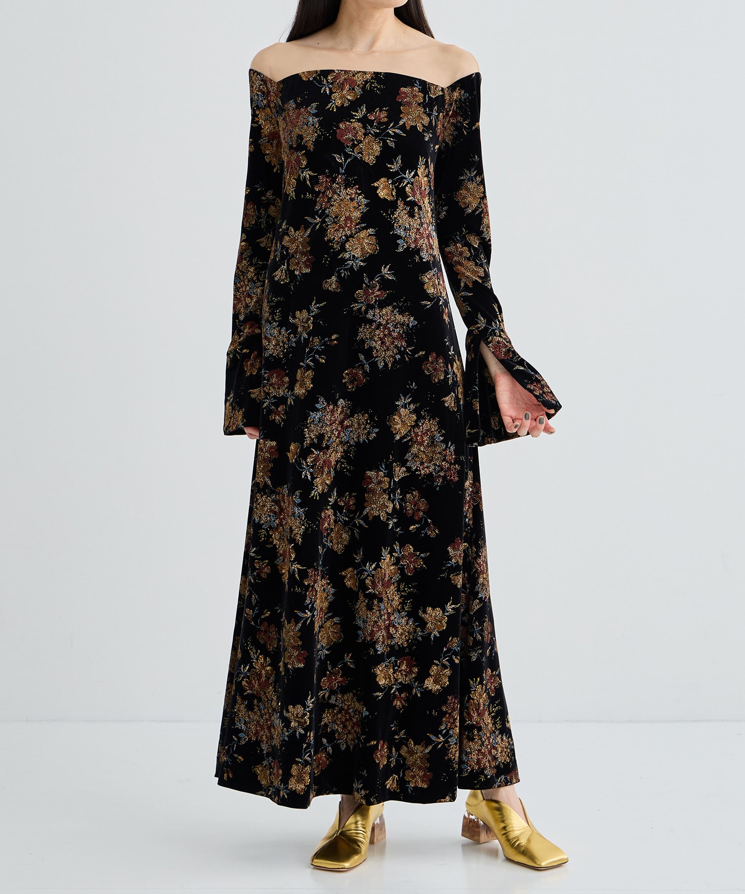 FLOWER PRINT VELOUR DRESS AMERI