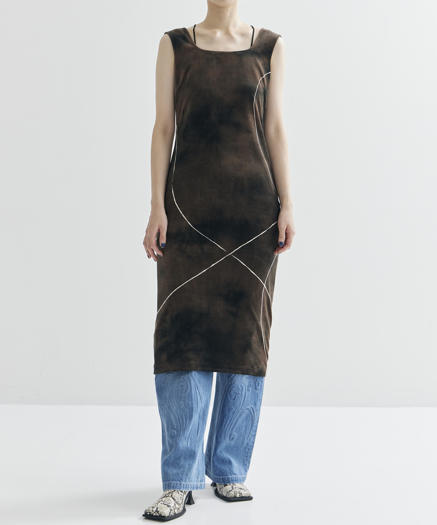 Kintsugi Velour Jersey Square Neck Sleeveless Dress Mame Kurogouchi