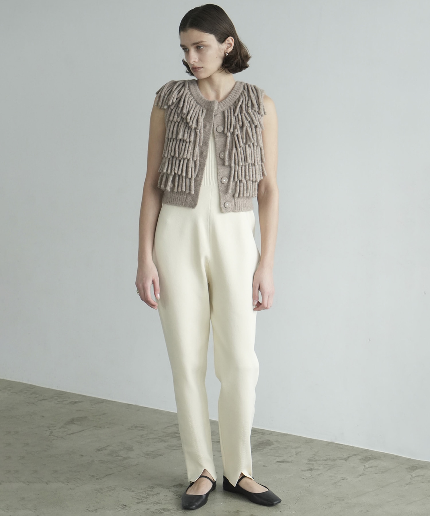 W FACE FRINGE KNIT VEST CLANE