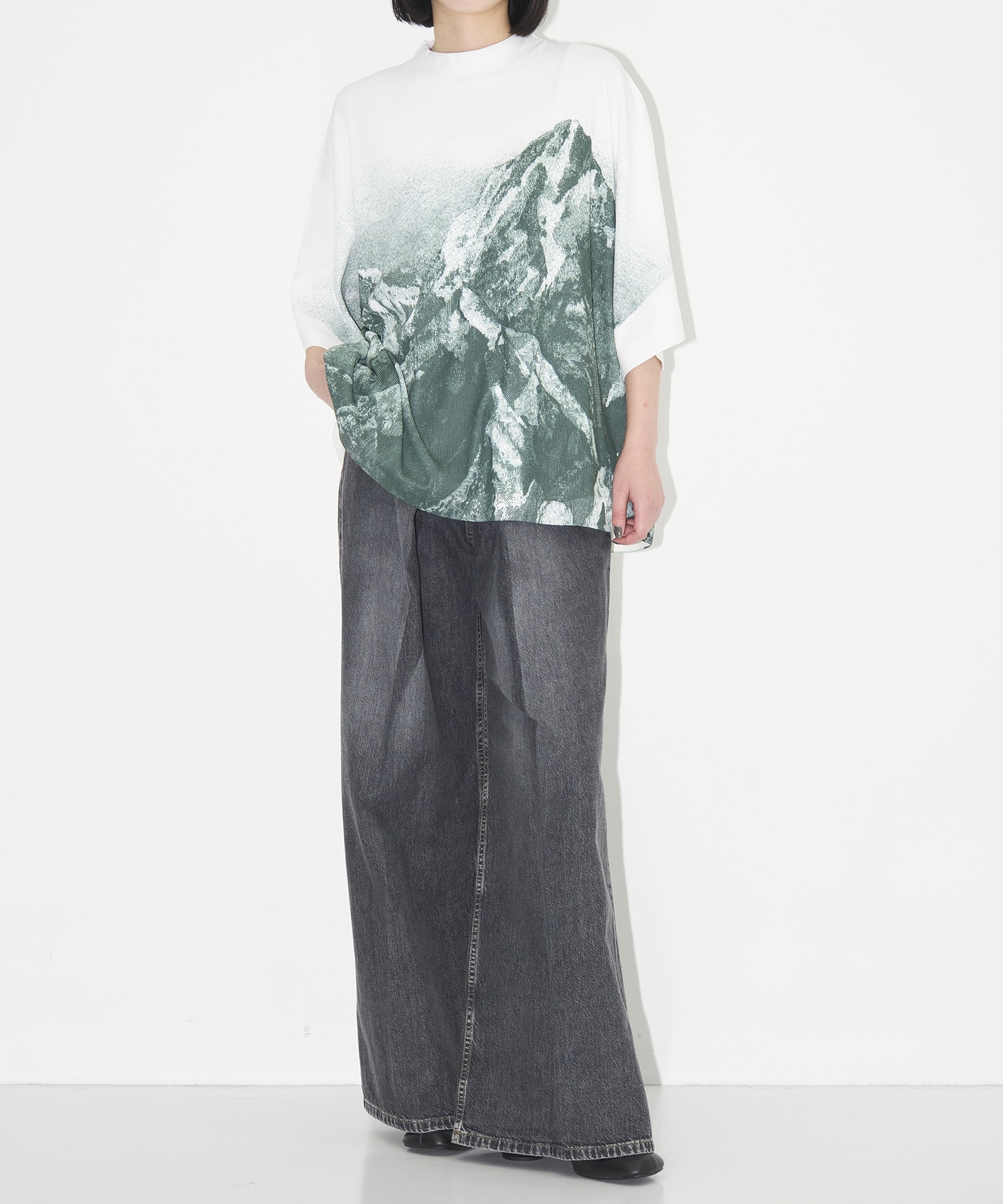WASHED DENIM WIDE PANTS (SHORT LENGTH) JOHN LAWRENCE SULLIVAN