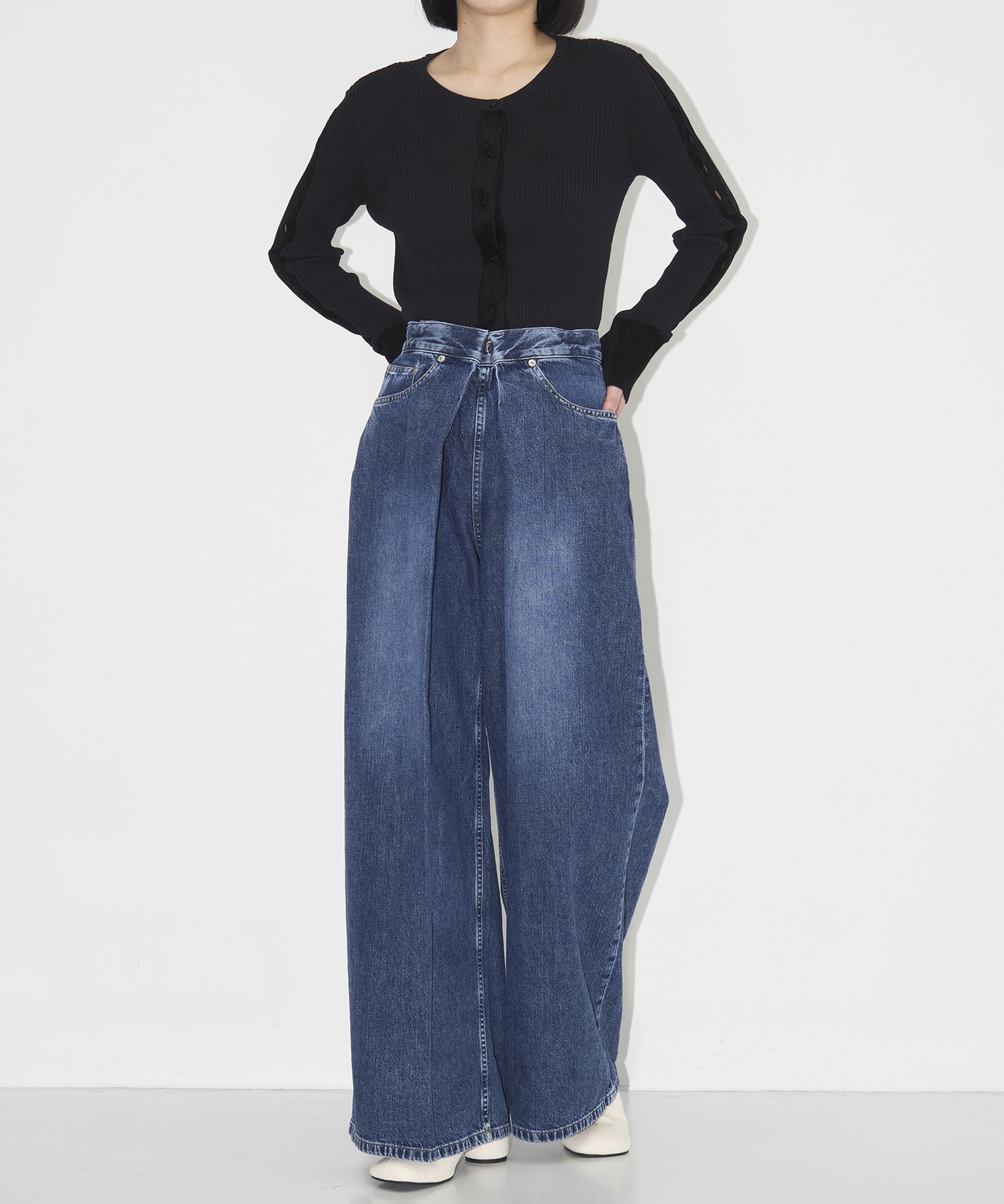 WASHED DENIM WIDE PANTS (SHORT LENGTH) JOHN LAWRENCE SULLIVAN