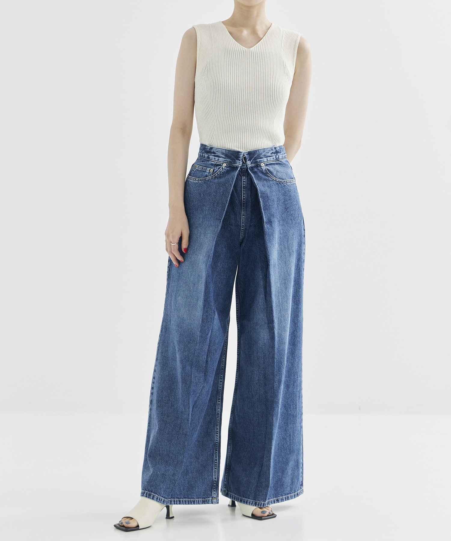 WASHED DENIM WIDE PANTS (SHORT LENGTH) JOHN LAWRENCE SULLIVAN