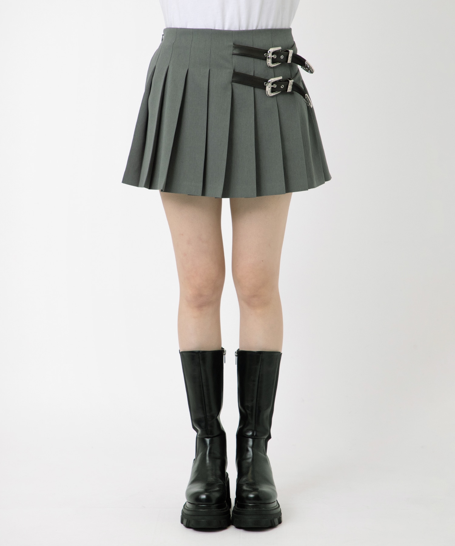 silver buckle pleats skirt tanakadaisuke