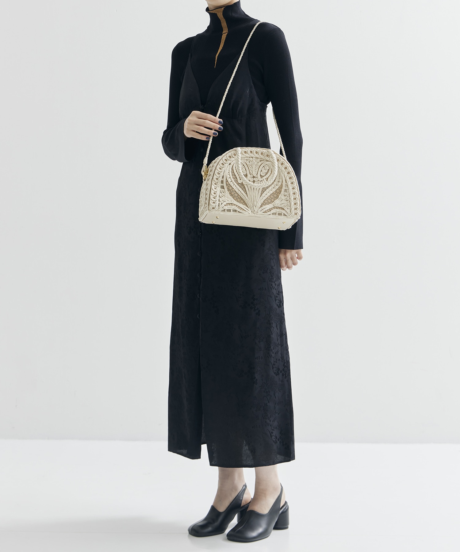 Cording Embroidery Demi Lune Handbag Mame Kurogouchi