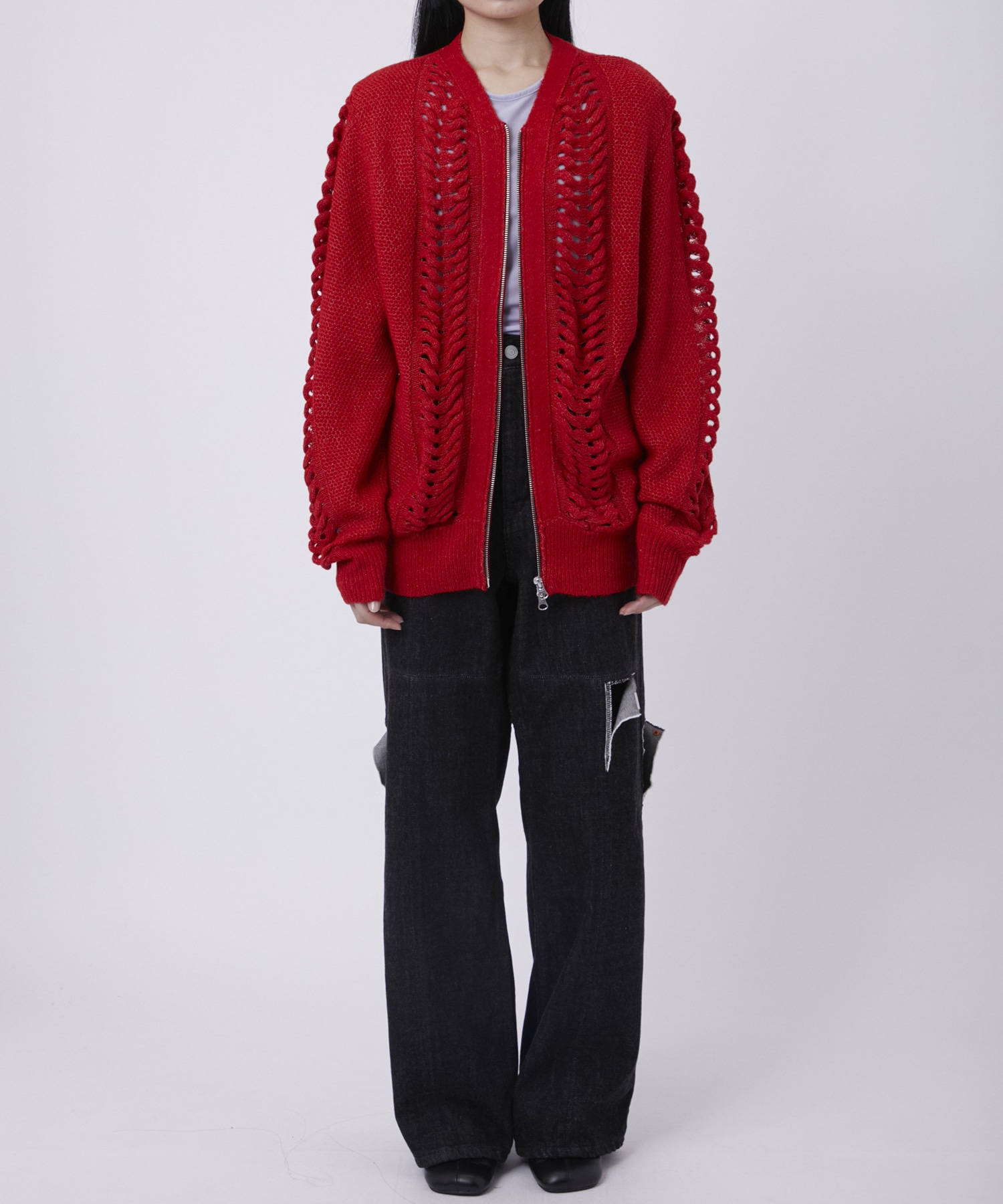 ウールモヘアZIP Knit Cardigan PEIEN