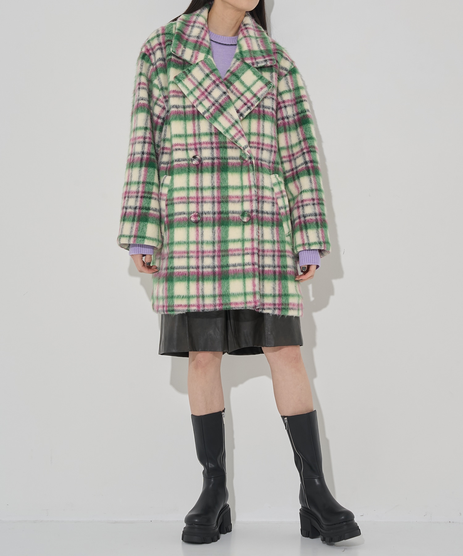 ADORABLE SHAGGY CHECK COAT AMERI