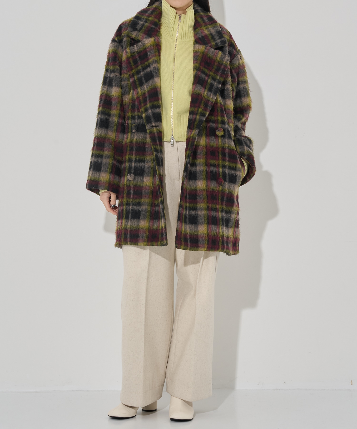 ADORABLE SHAGGY CHECK COAT AMERI