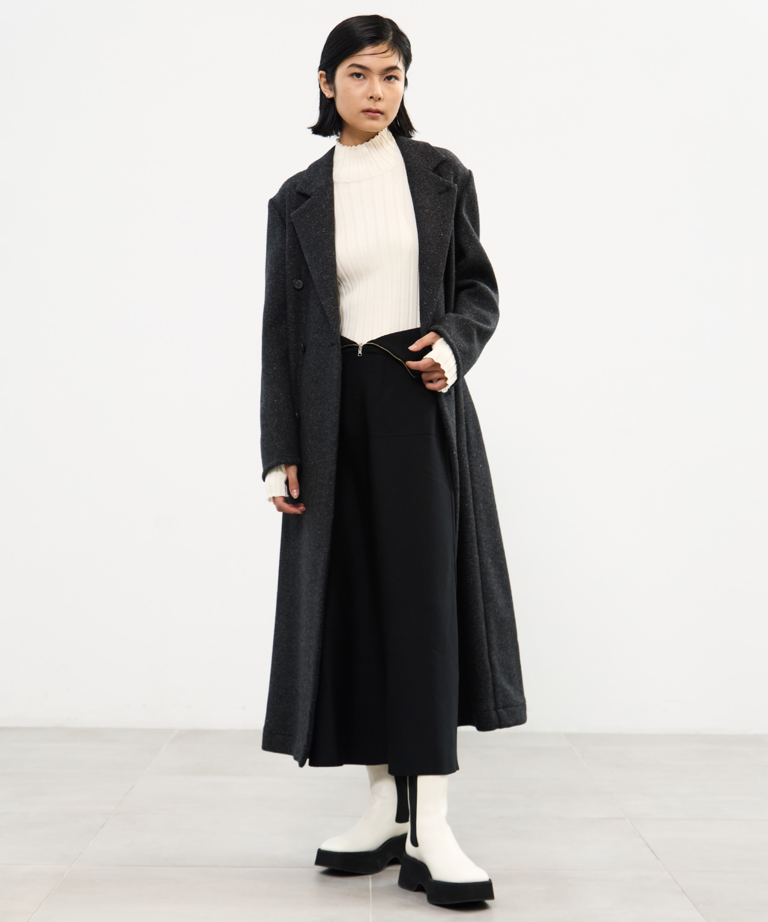 Silk Nep Double Breasted Coat STUDIOUS