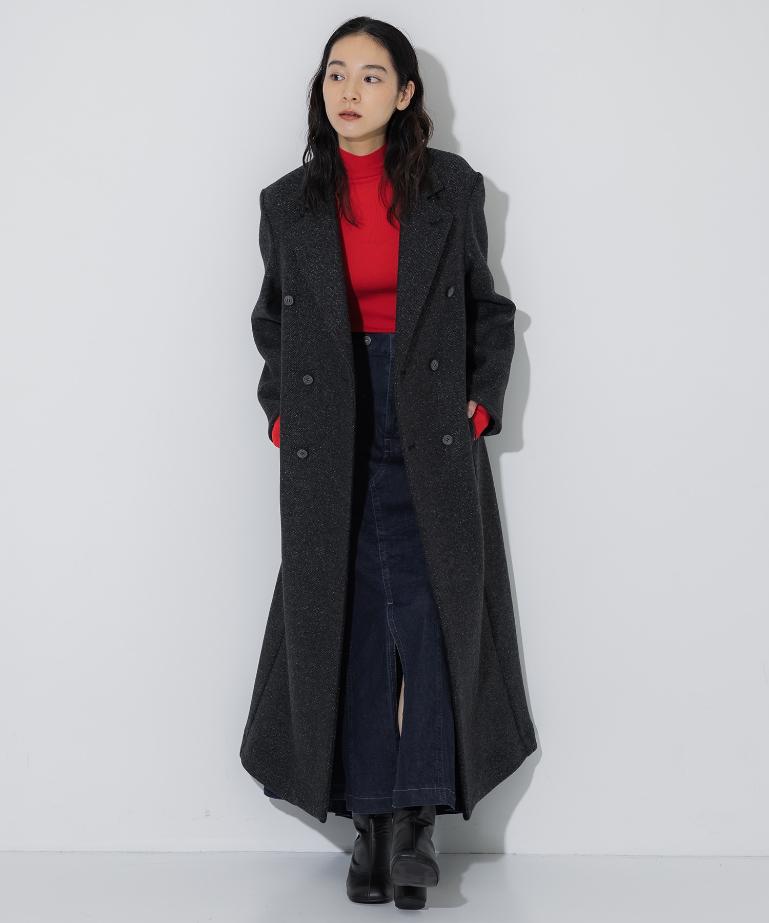 Silk Nep Double Breasted Coat STUDIOUS