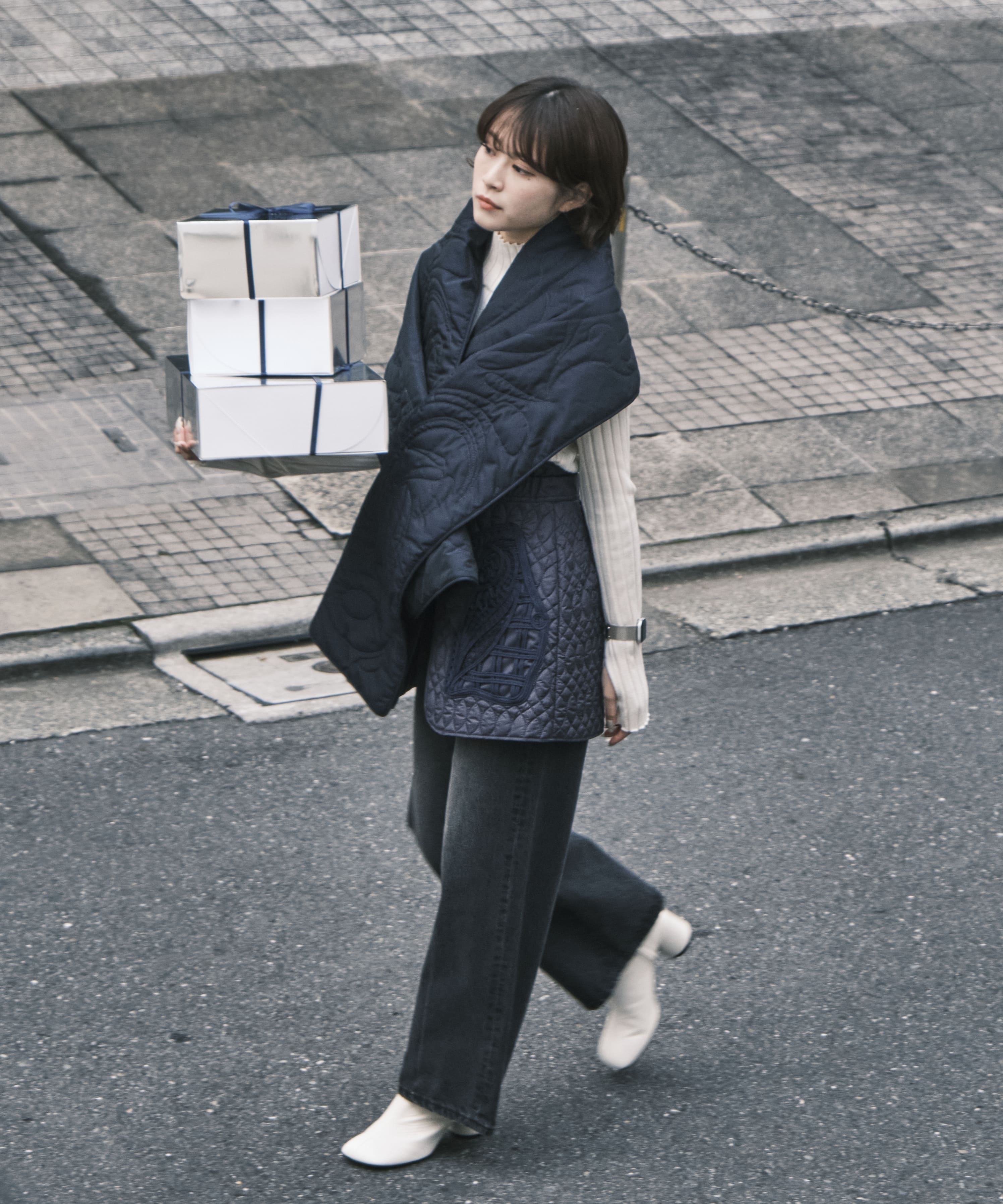 Silk Nylon Quilted Scarf Mame Kurogouchi