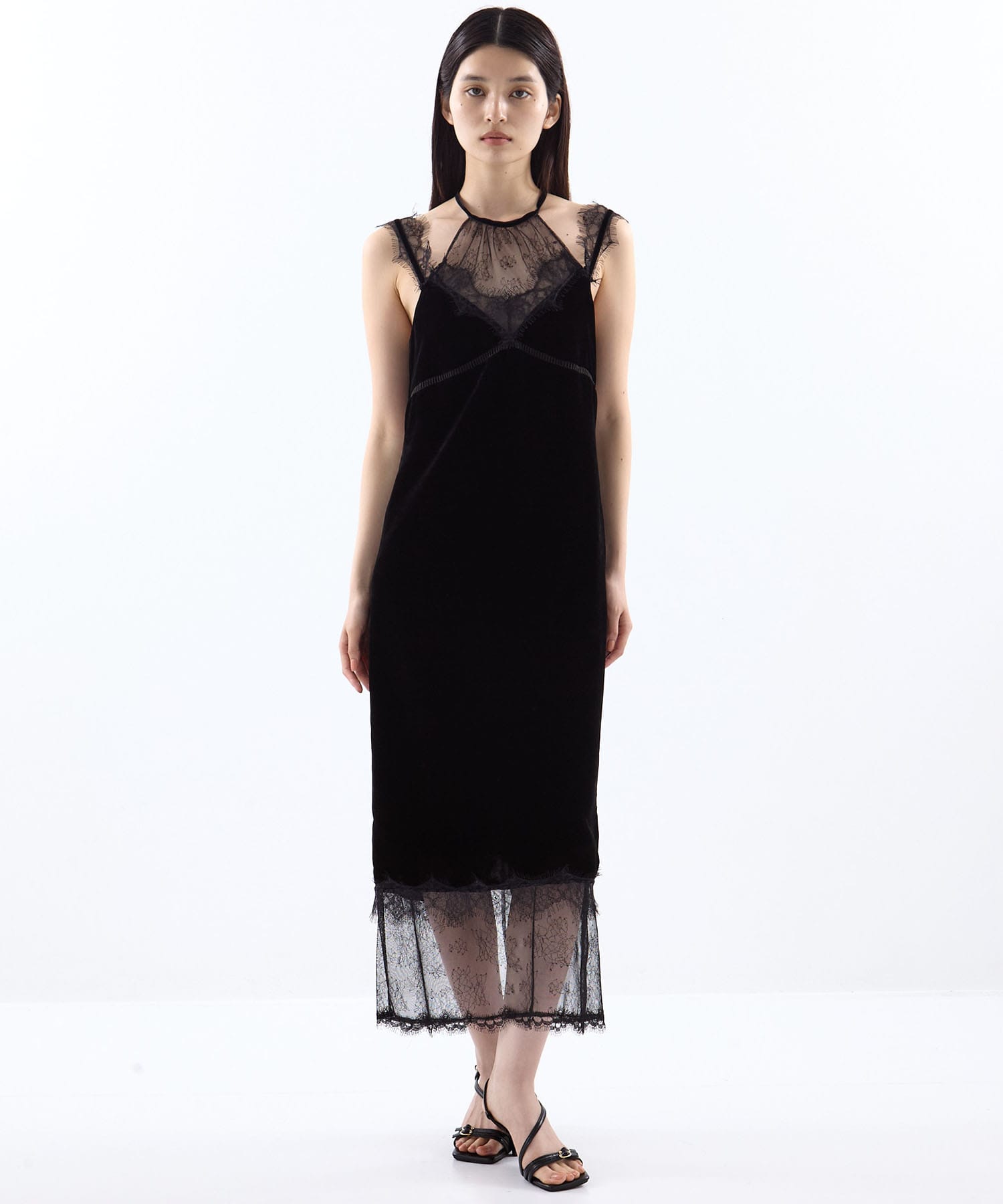 flower lace black velour camisole dress tanakadaisuke