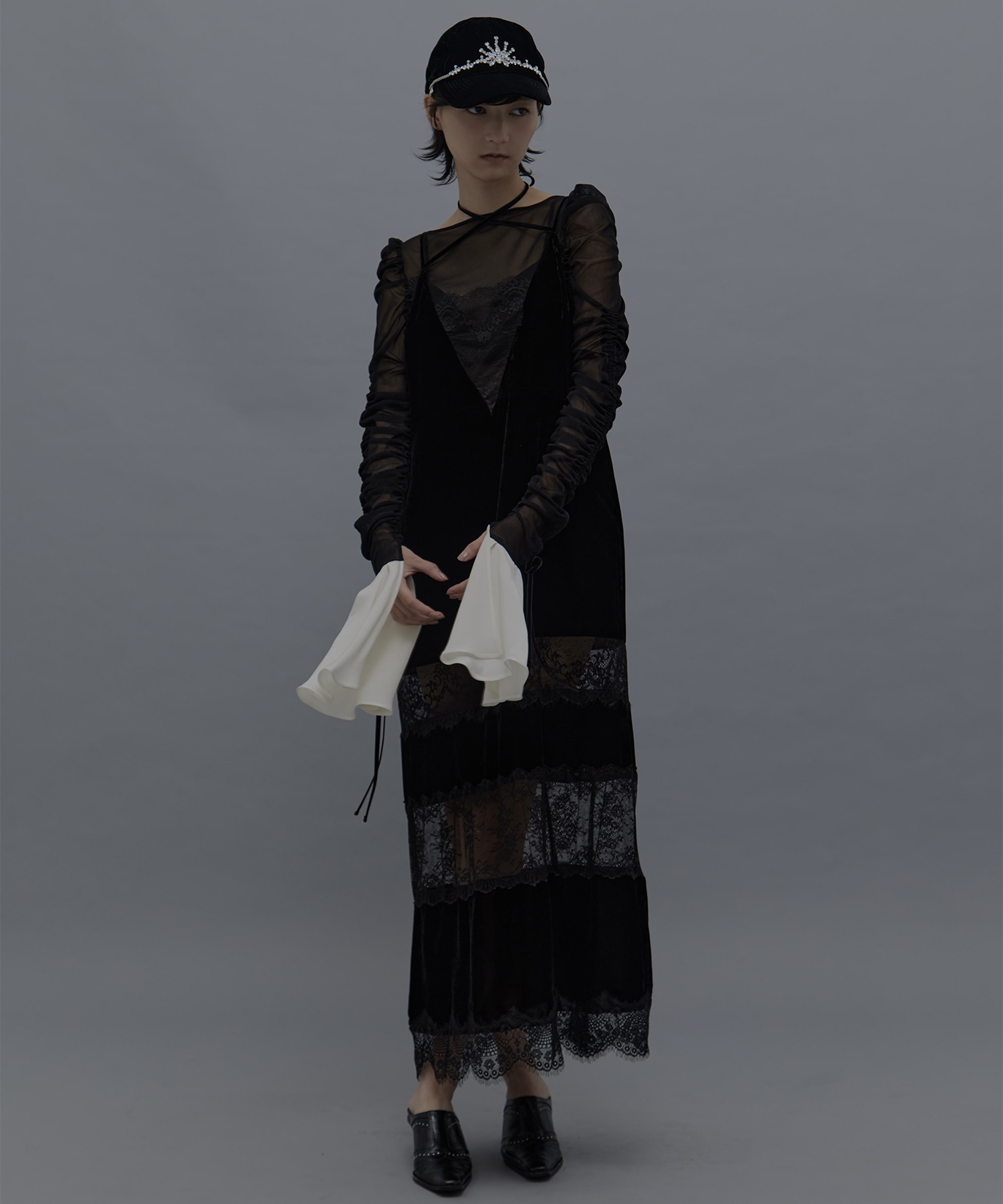 別注black lace velour camisole dress tanakadaisuke