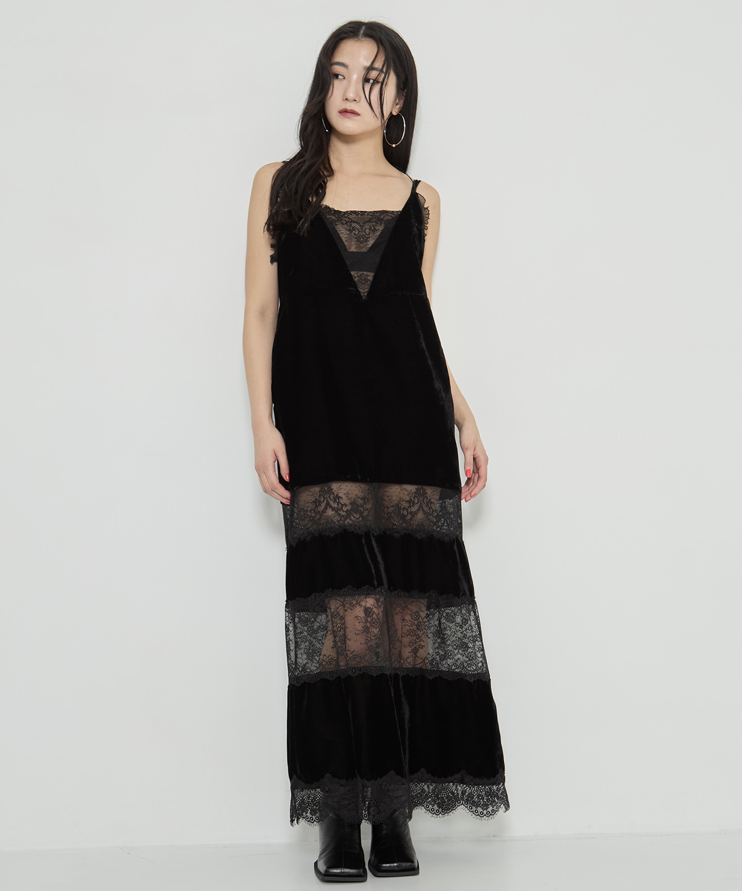 別注 black lace velour camisole dress tanakadaisuke