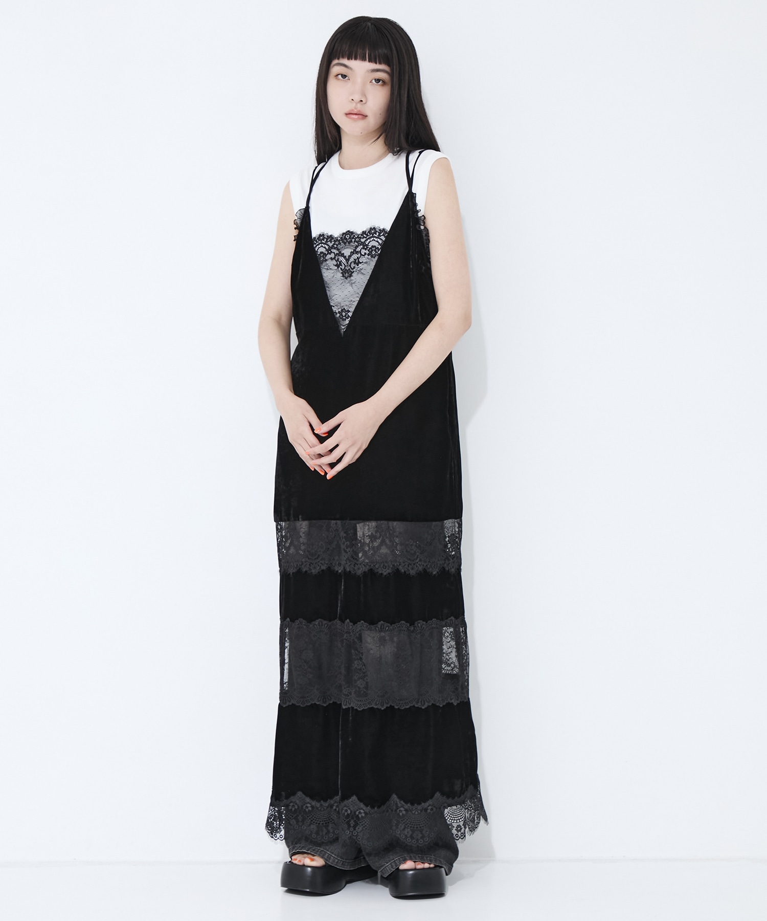 別注black lace velour camisole dress tanakadaisuke