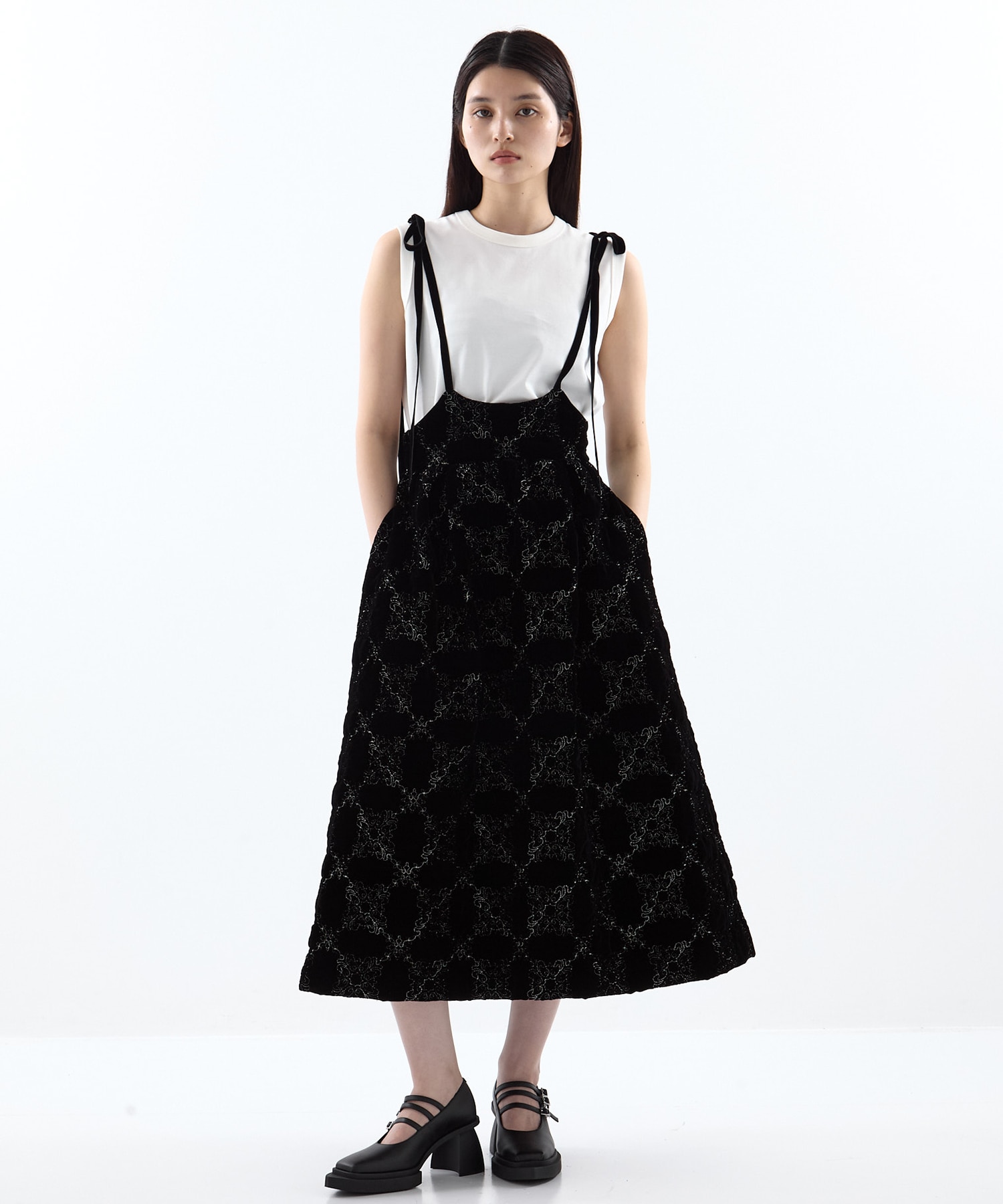 palace tiles quilted overalls skirt tanakadaisuke