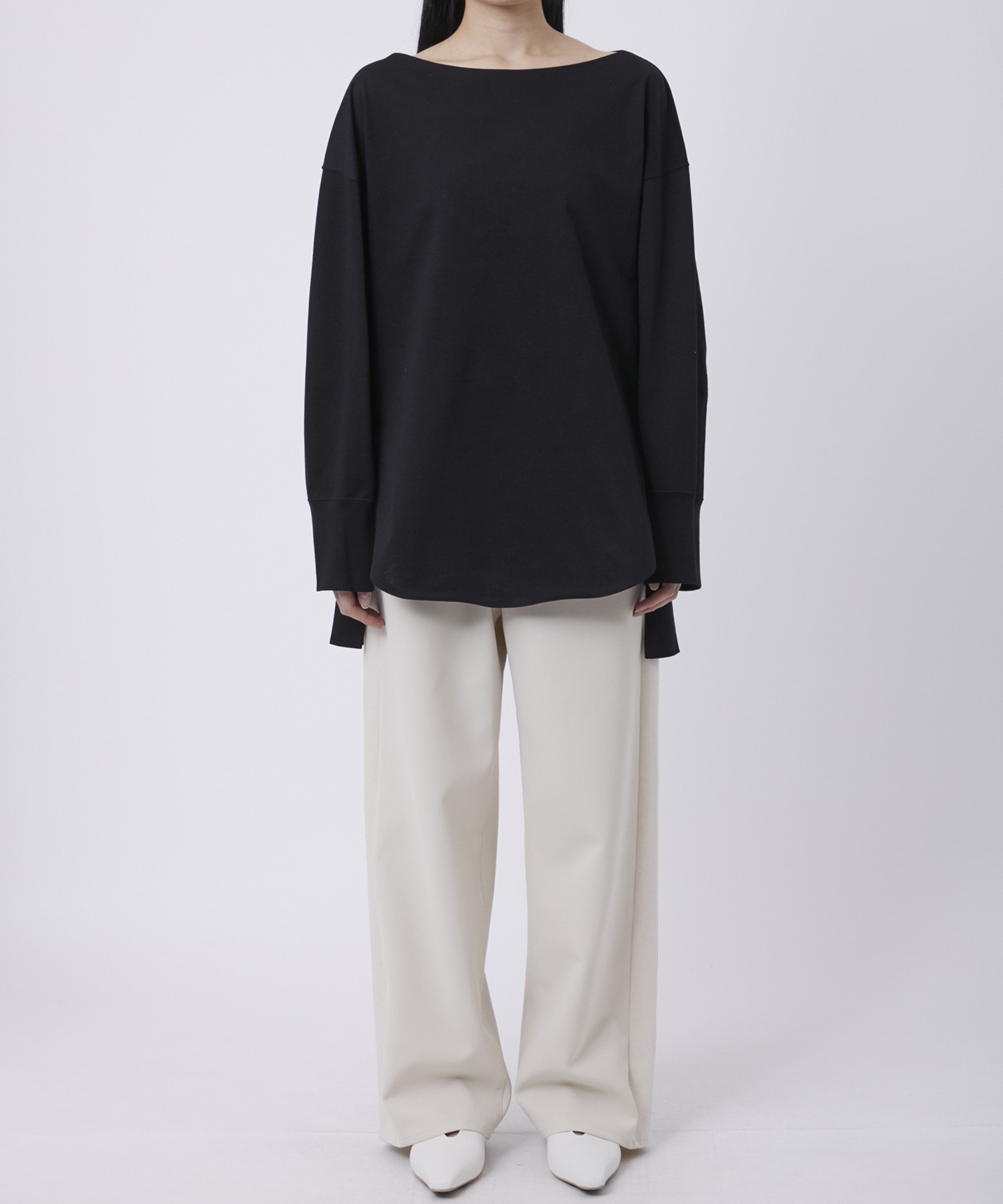 Oversized Cotton Boat Neck Top Mame Kurogouchi