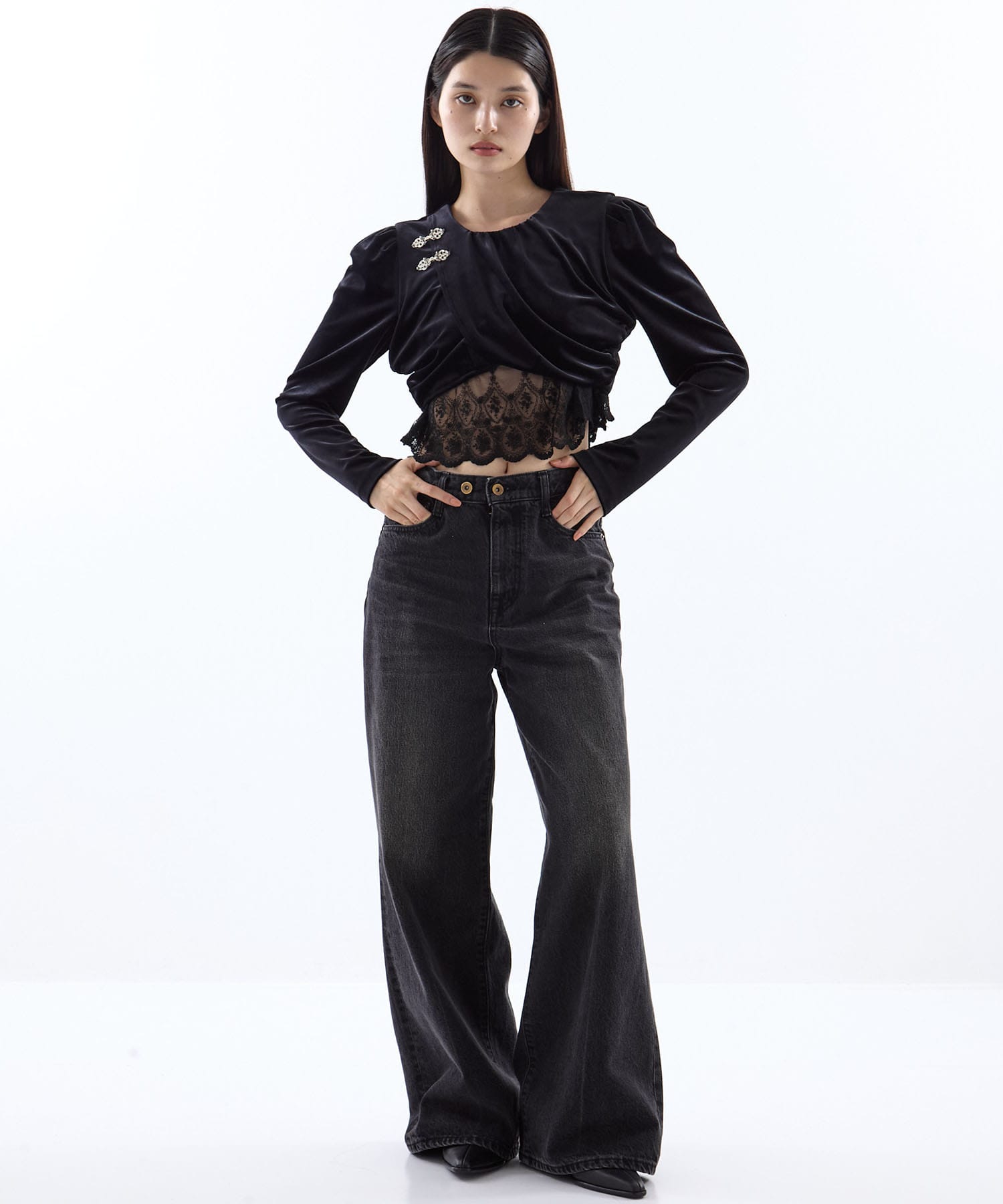 gather neck velour tops tanakadaisuke