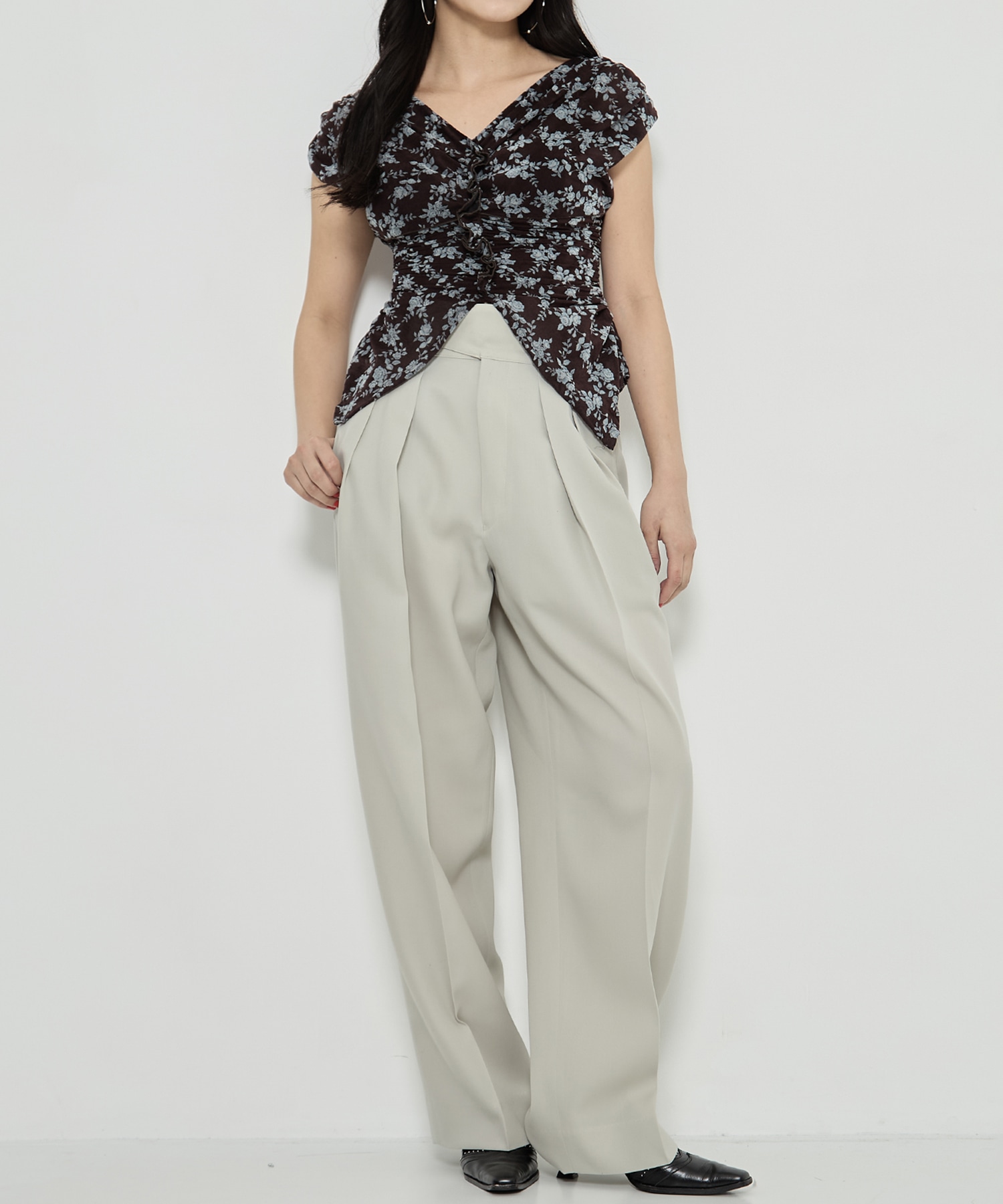 ROSE VELVET TULLE SHIRRING TOP FETICO