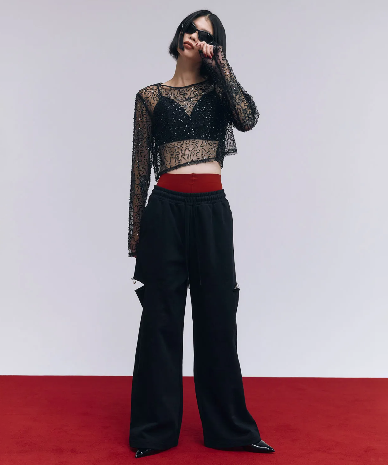 SLIT SWEAT PANTS with PEARL JOSEMOON