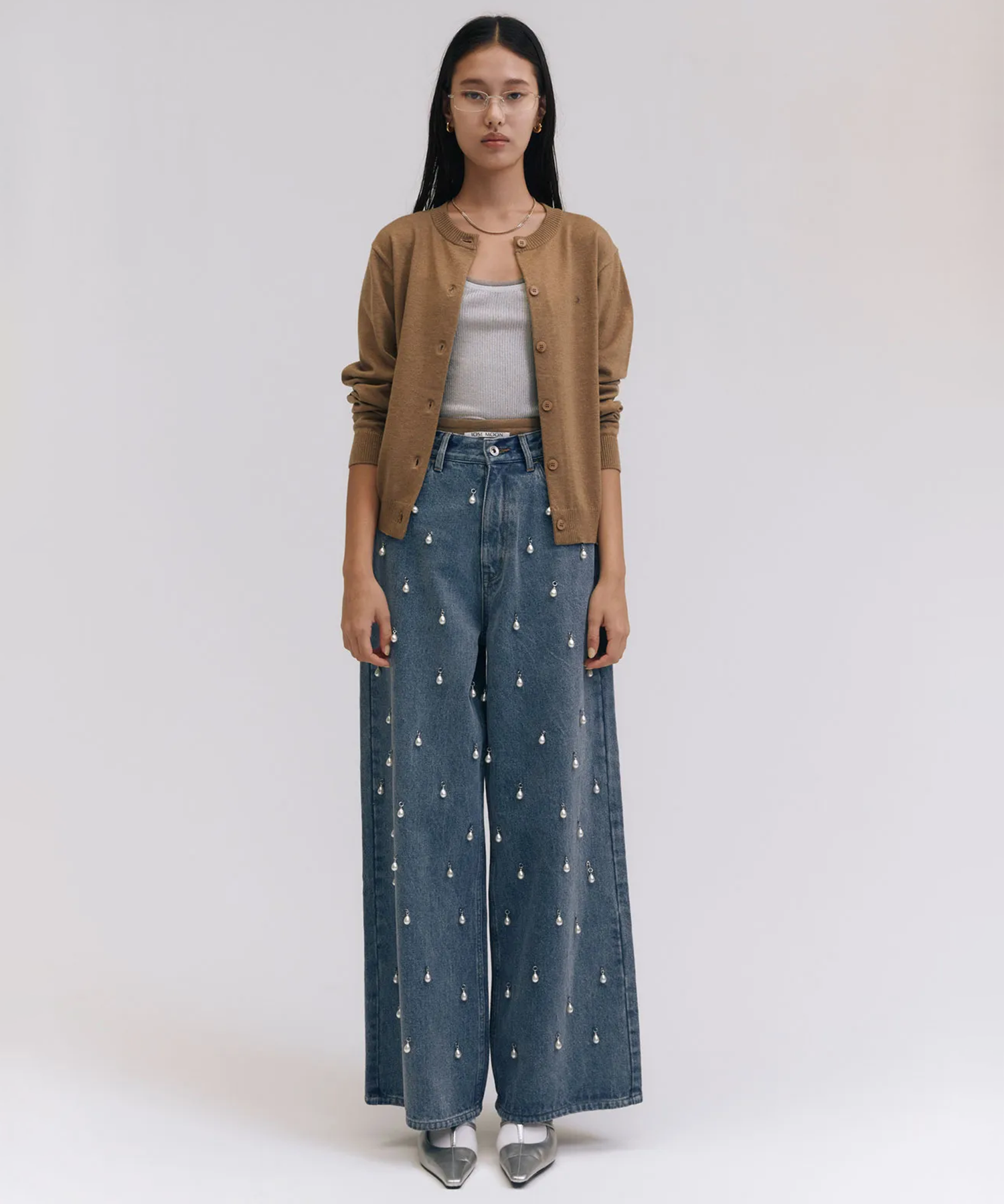 WIDE DENIM PANTS with PEARL JOSEMOON