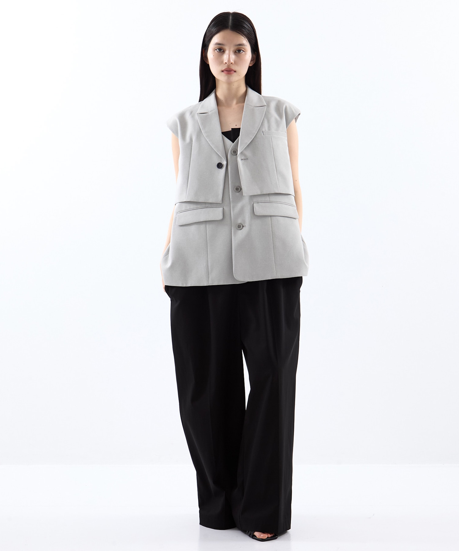 3WAY PIN TUCK LAYERED VEST AMERI