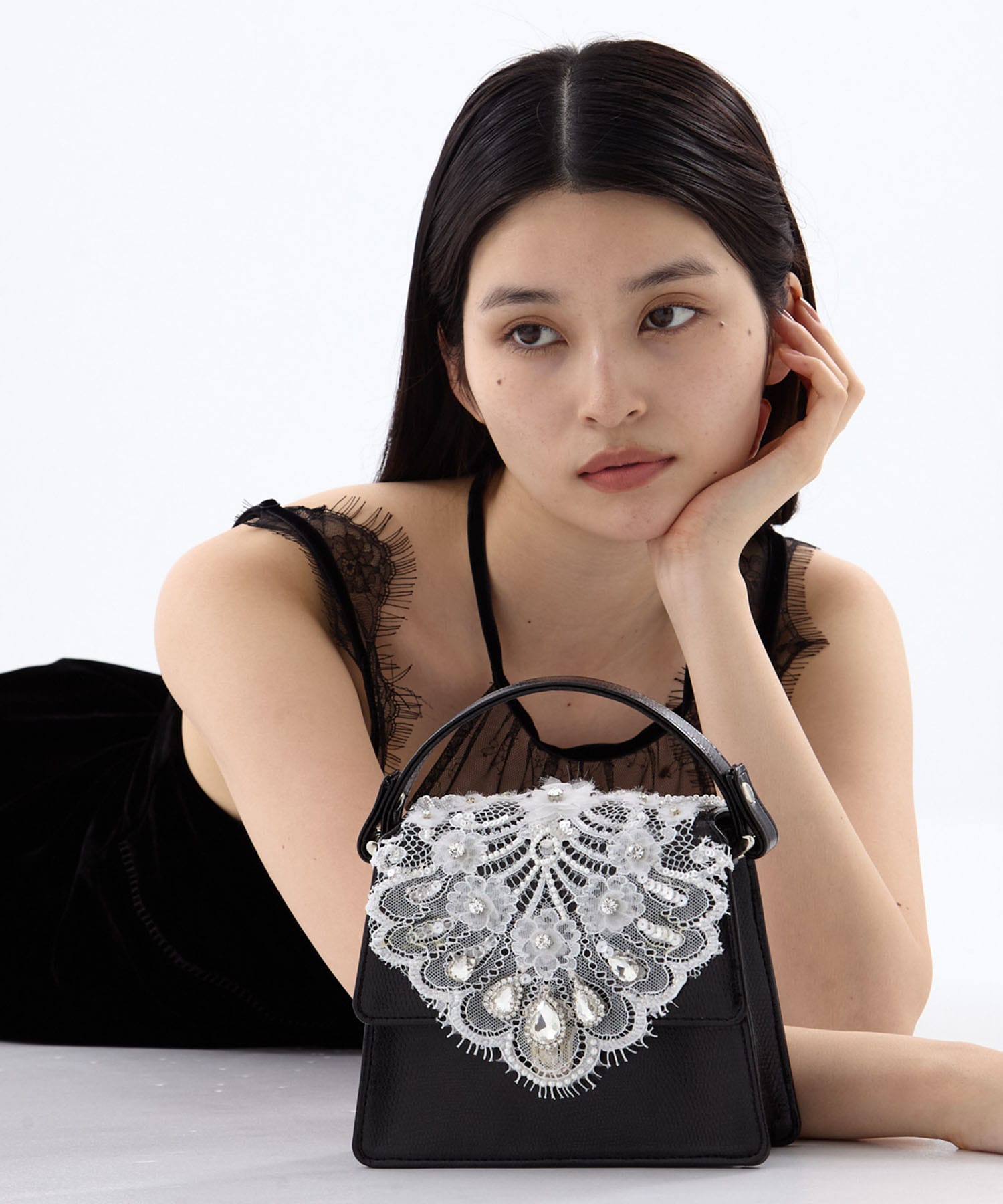 white lace crocodile mini bag tanakadaisuke