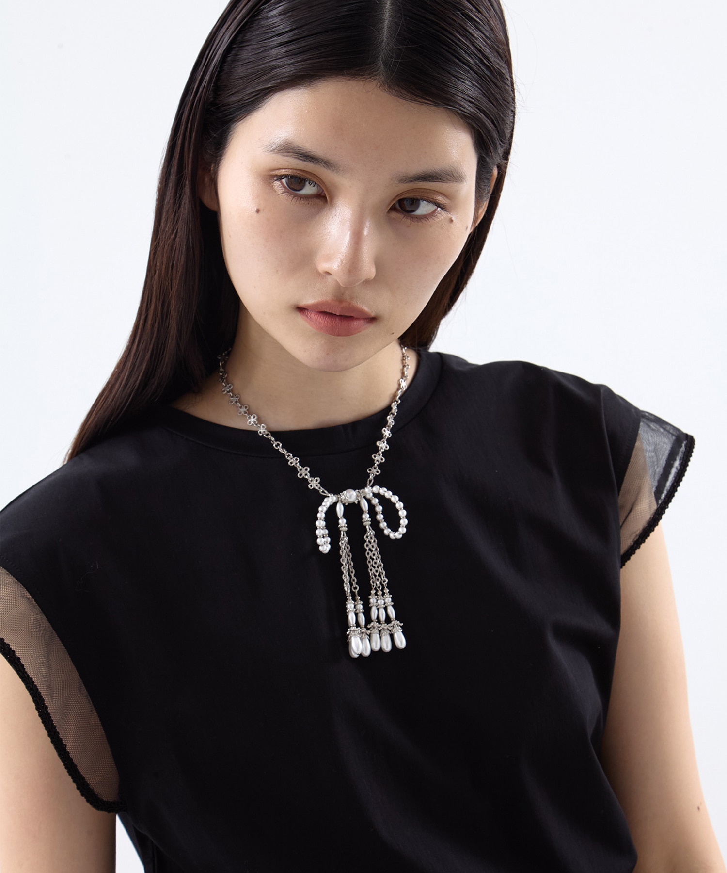 pearl ribbon chain necklace tanakadaisuke