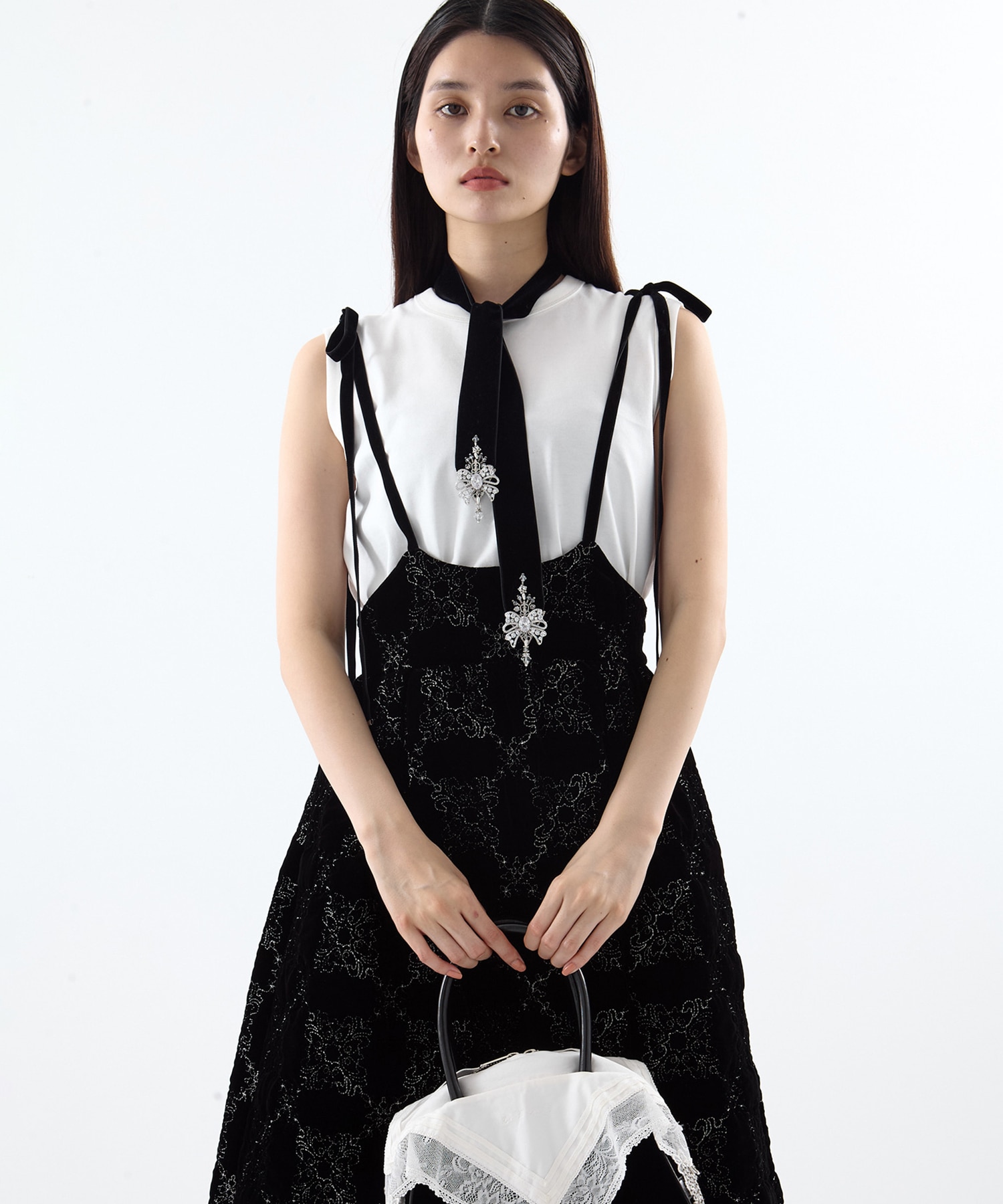 ribbon bijou velvet long ribbon Black tanakadaisuke