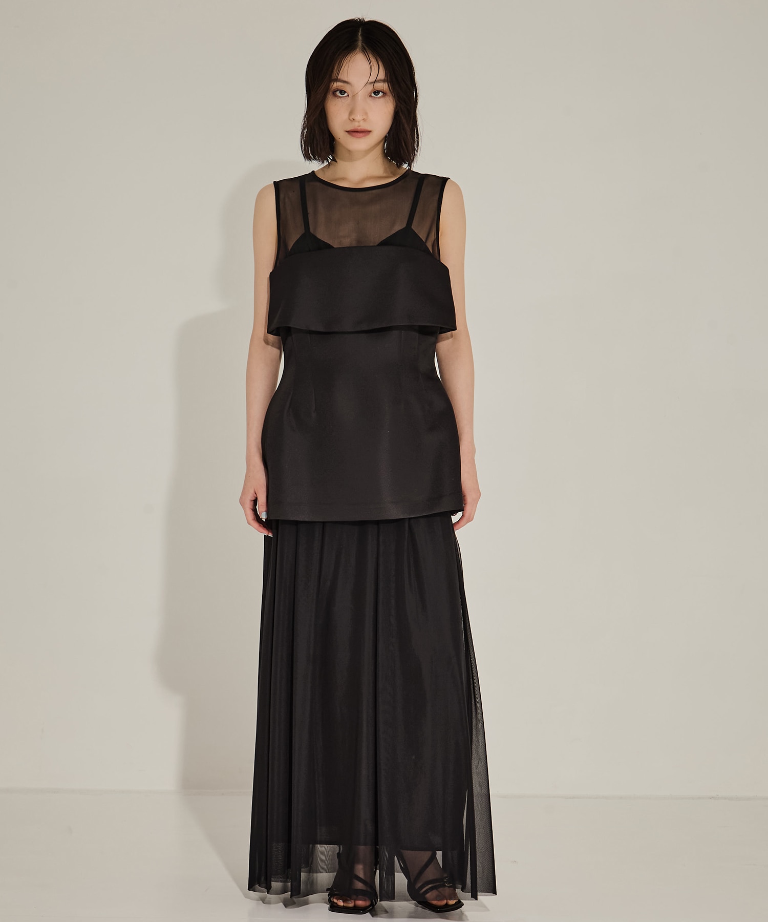 CORSET LAYERED SHEER DRESS AMERI