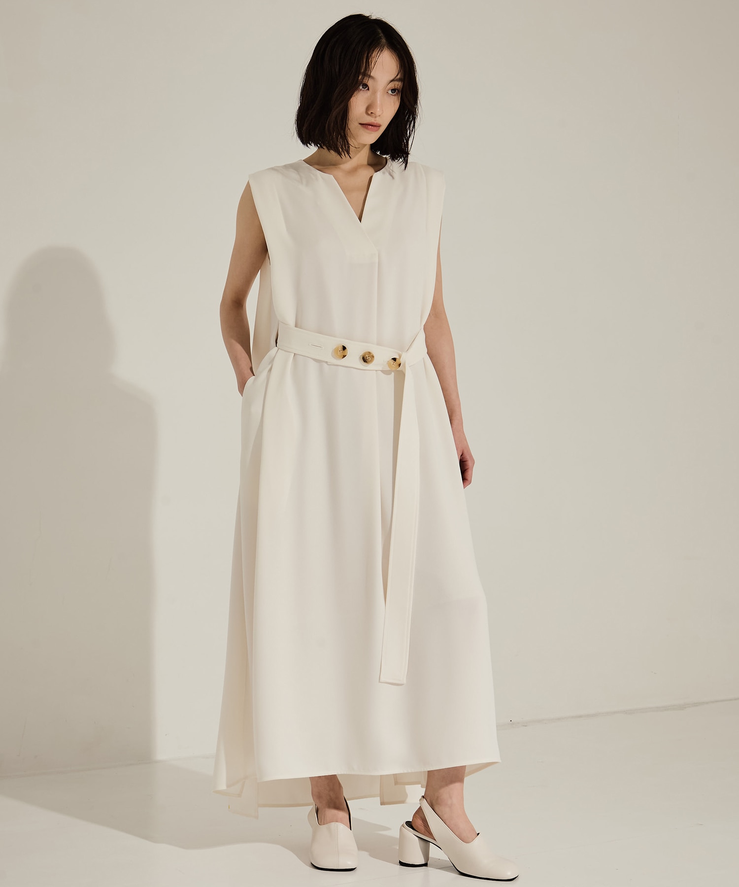 Back Satin Belted Dress STUDIOUS