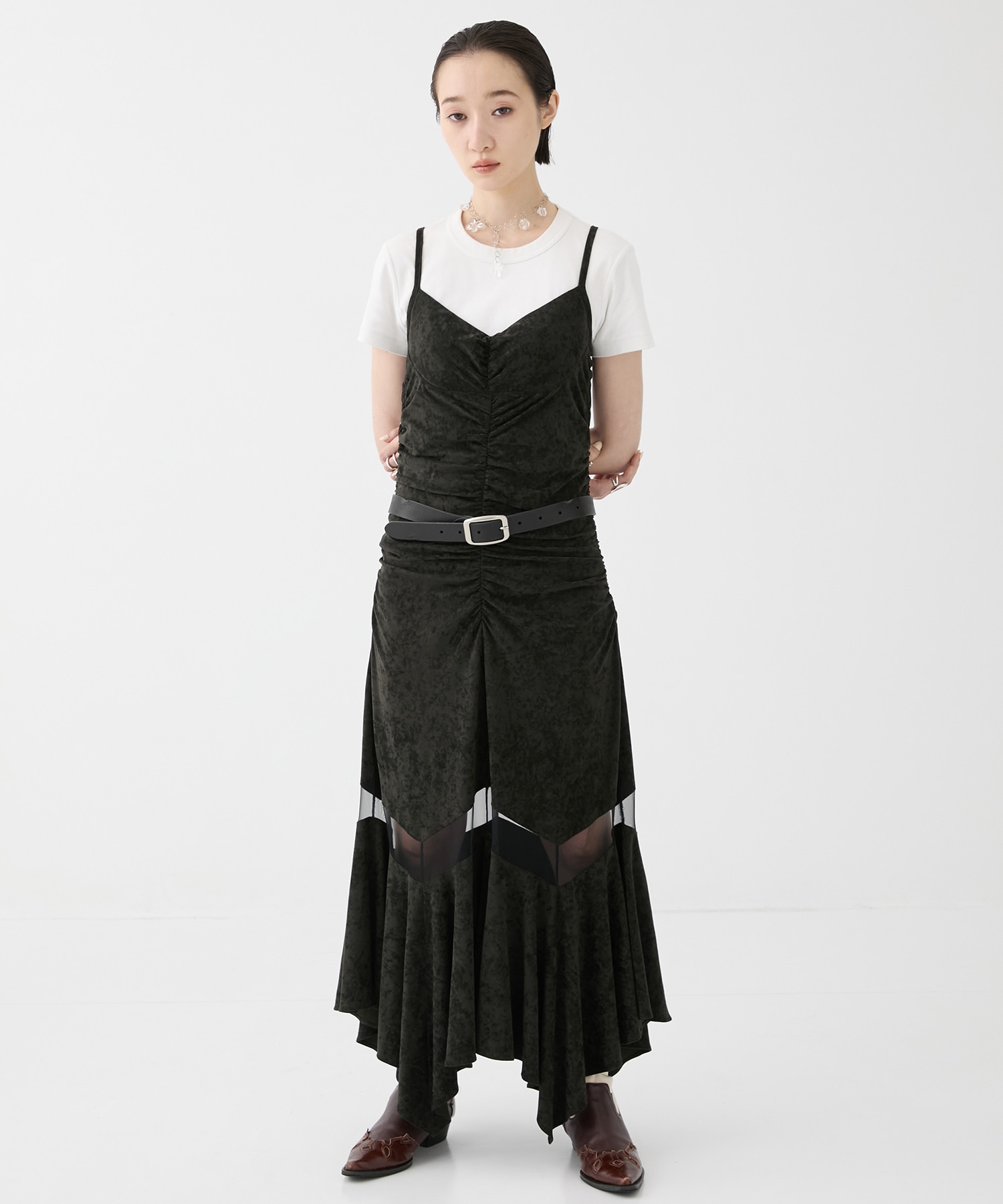 別注 VELOUR SHEER CUT HEM DRESS FETICO