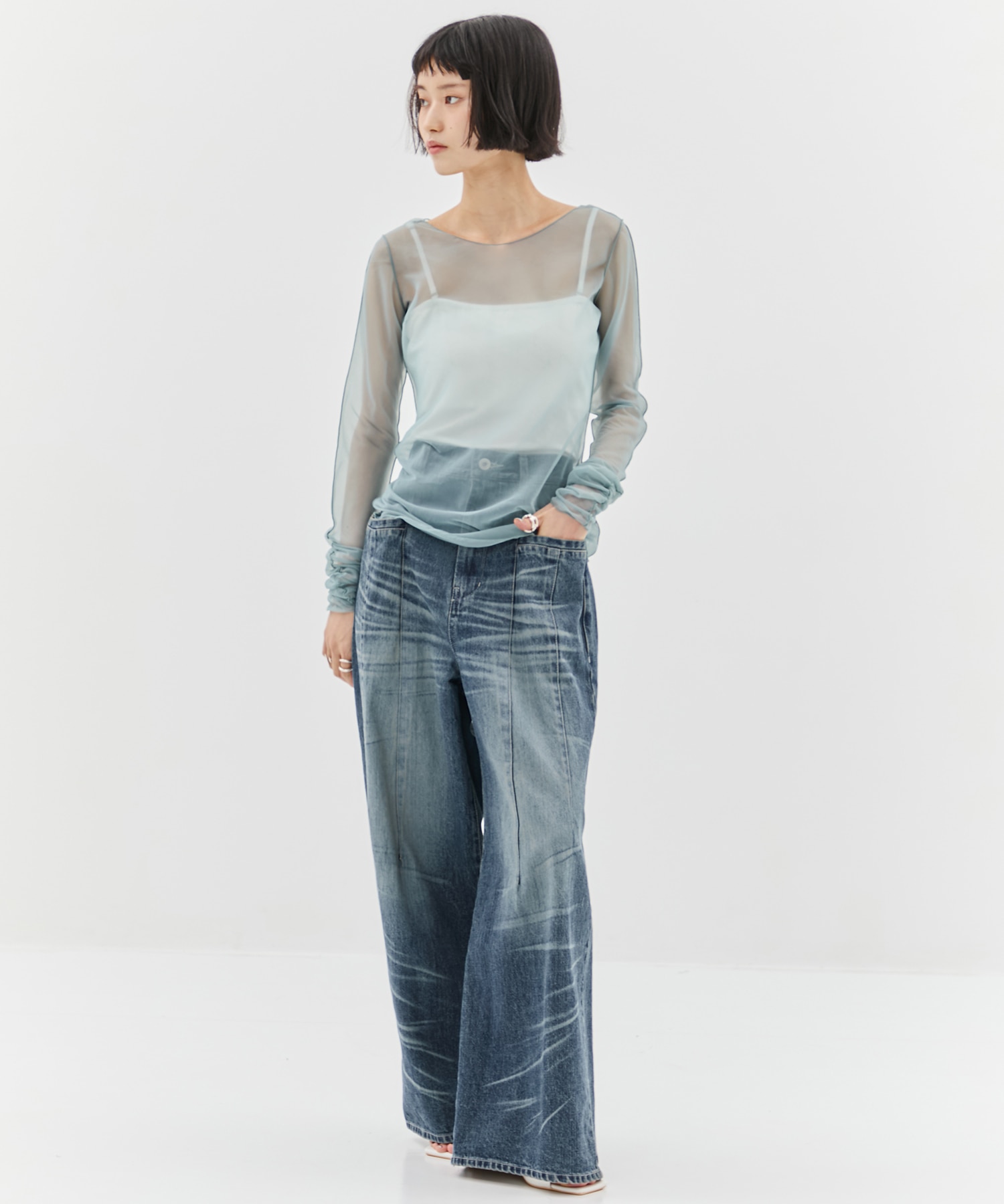 Gathered Sleeve Sheer Top STUDIOUS
