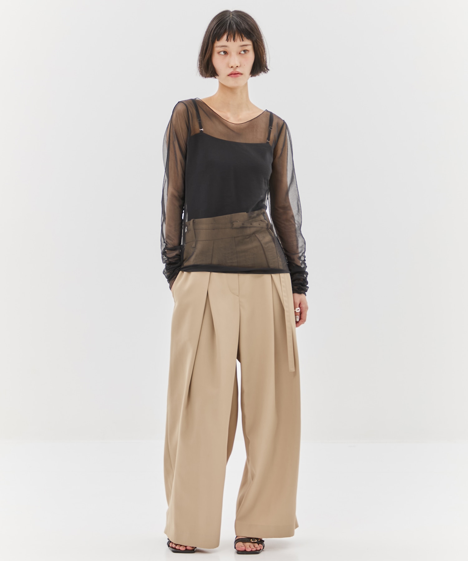 Gathered Sleeve Sheer Top STUDIOUS