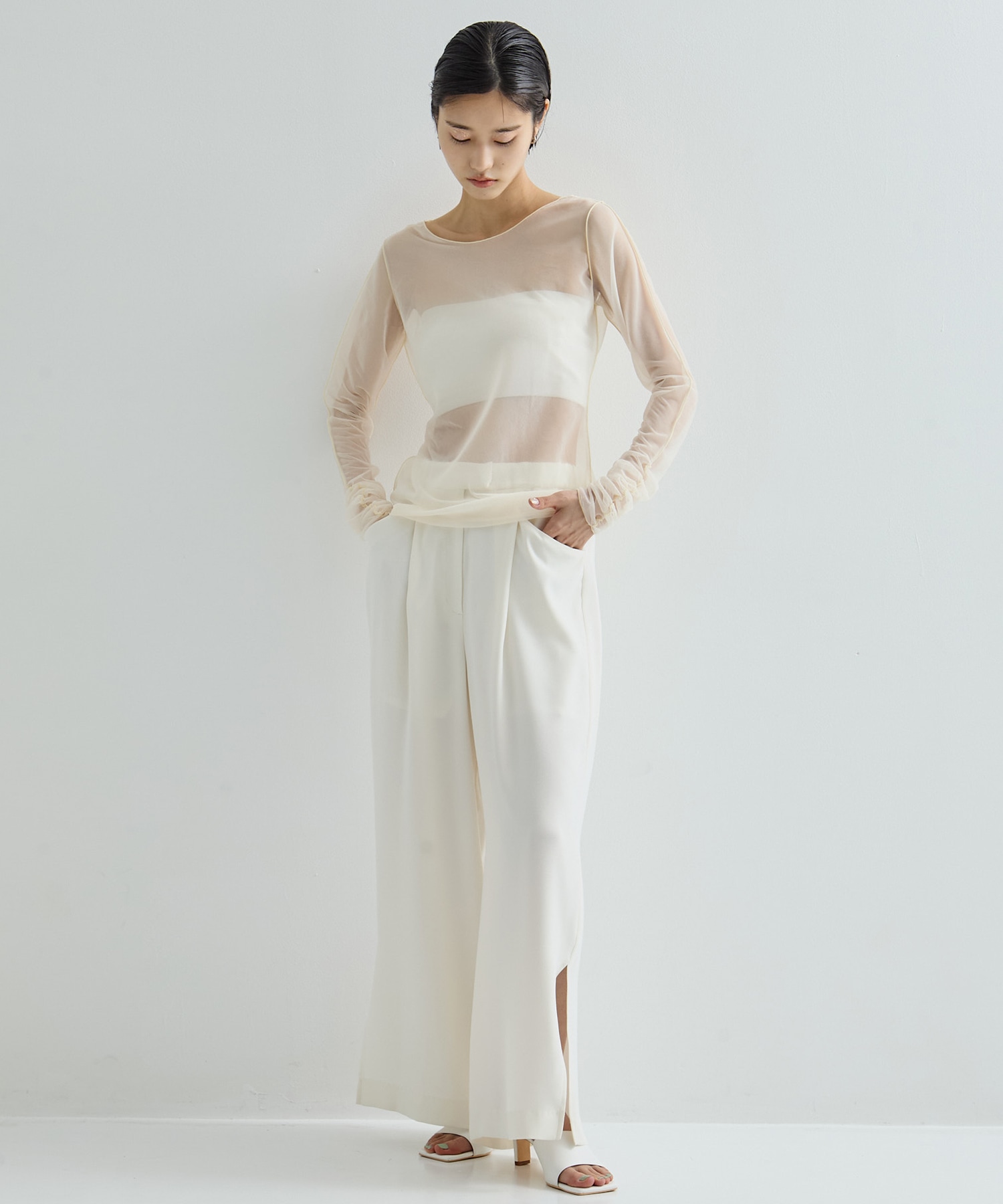 Gathered Sleeve Sheer Top STUDIOUS