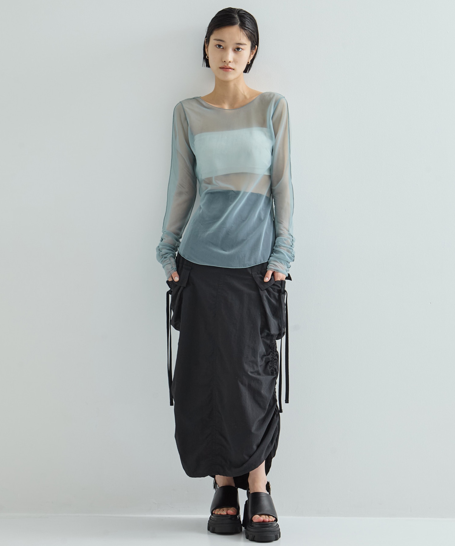 Gathered Sleeve Sheer Top STUDIOUS