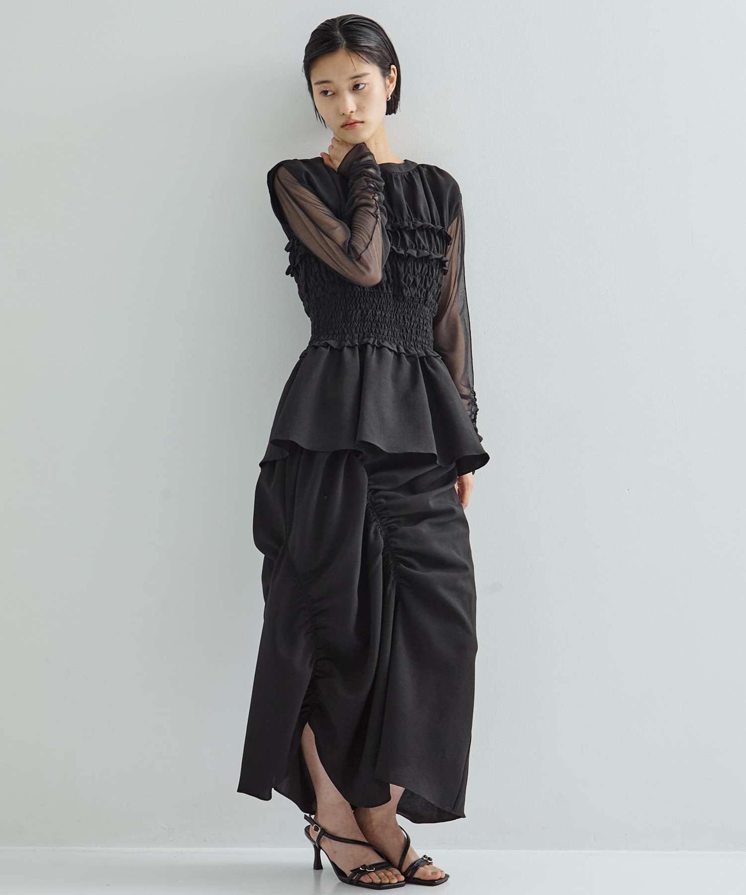 Gathered Sleeve Sheer Top STUDIOUS