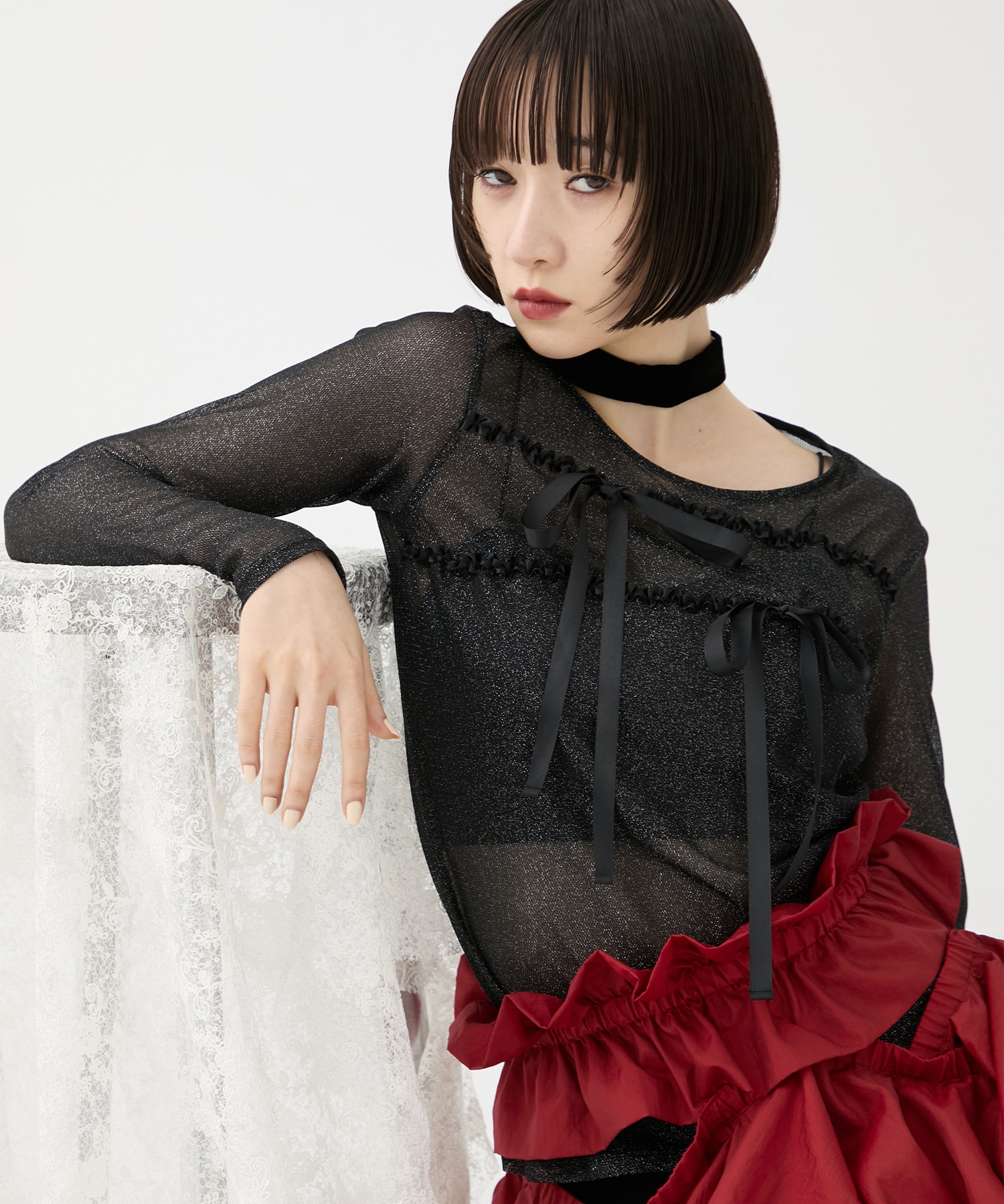 別注SHEER RIBON SKIN TOPS HOUGA