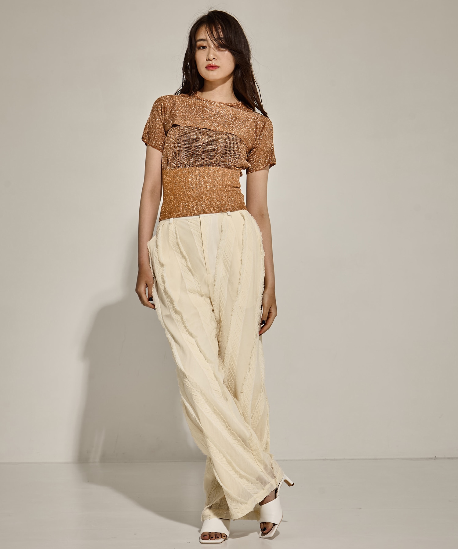 SHINY 2PIECES TOPS TAN