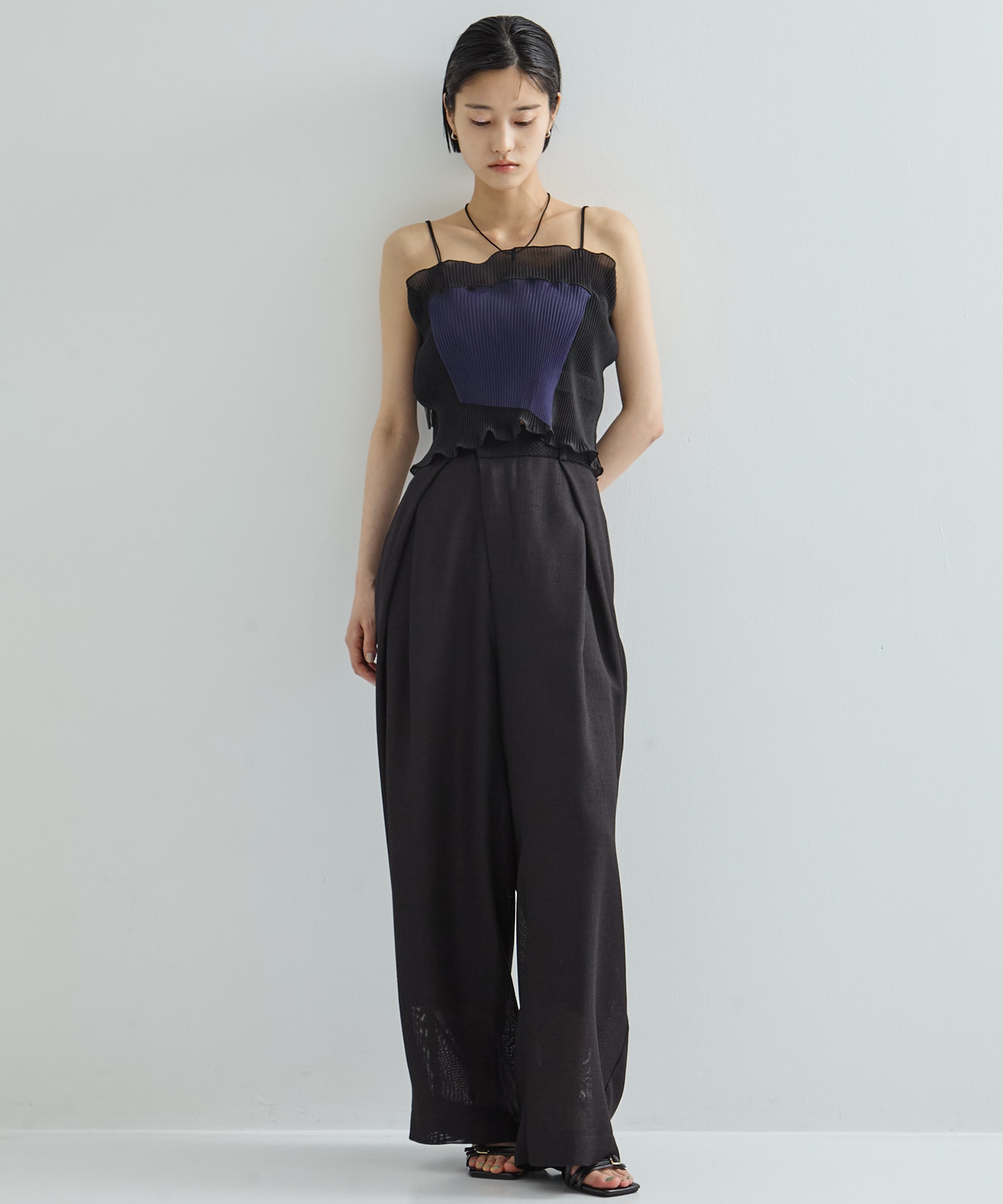 Asymmetric Front Mesh Trousers STUDIOUS